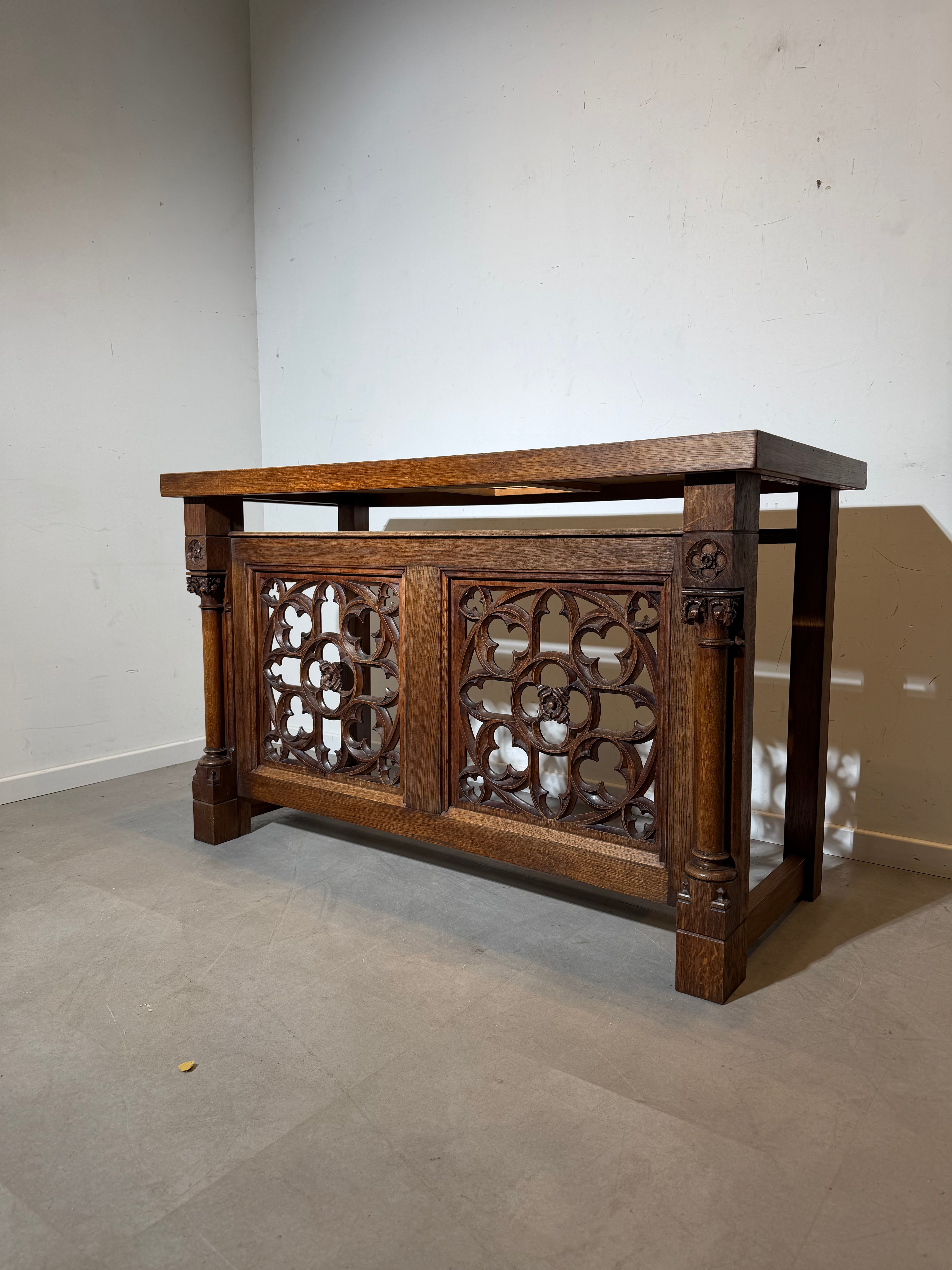 Carved Gothic Wooden Altar or Console Table – 19th Century Style