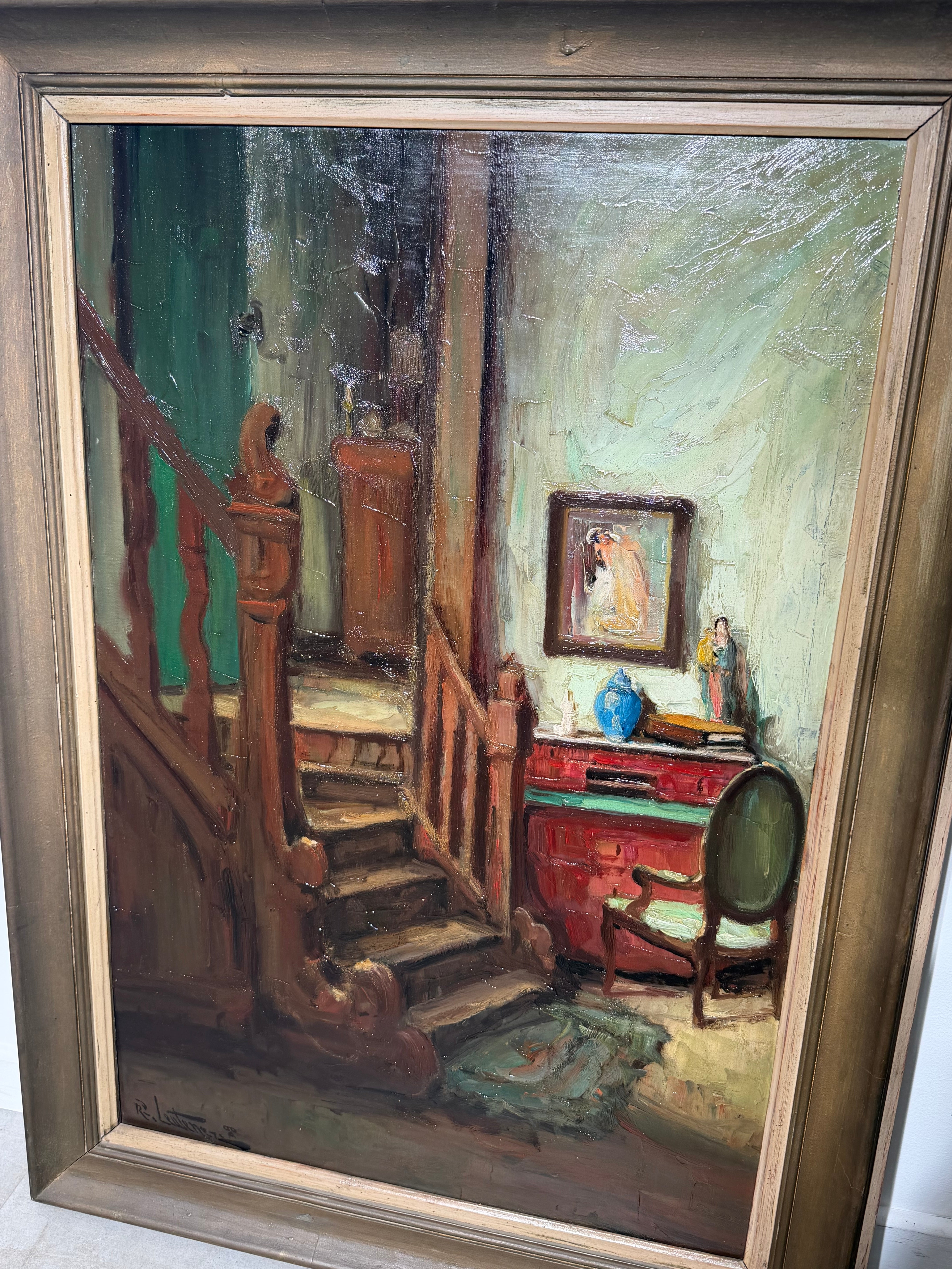 Richard Leutenez - Oil on Canvas - Interior with Staircase
