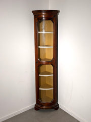 Antique Walnut Corner Display Cabinet with Curved Glass