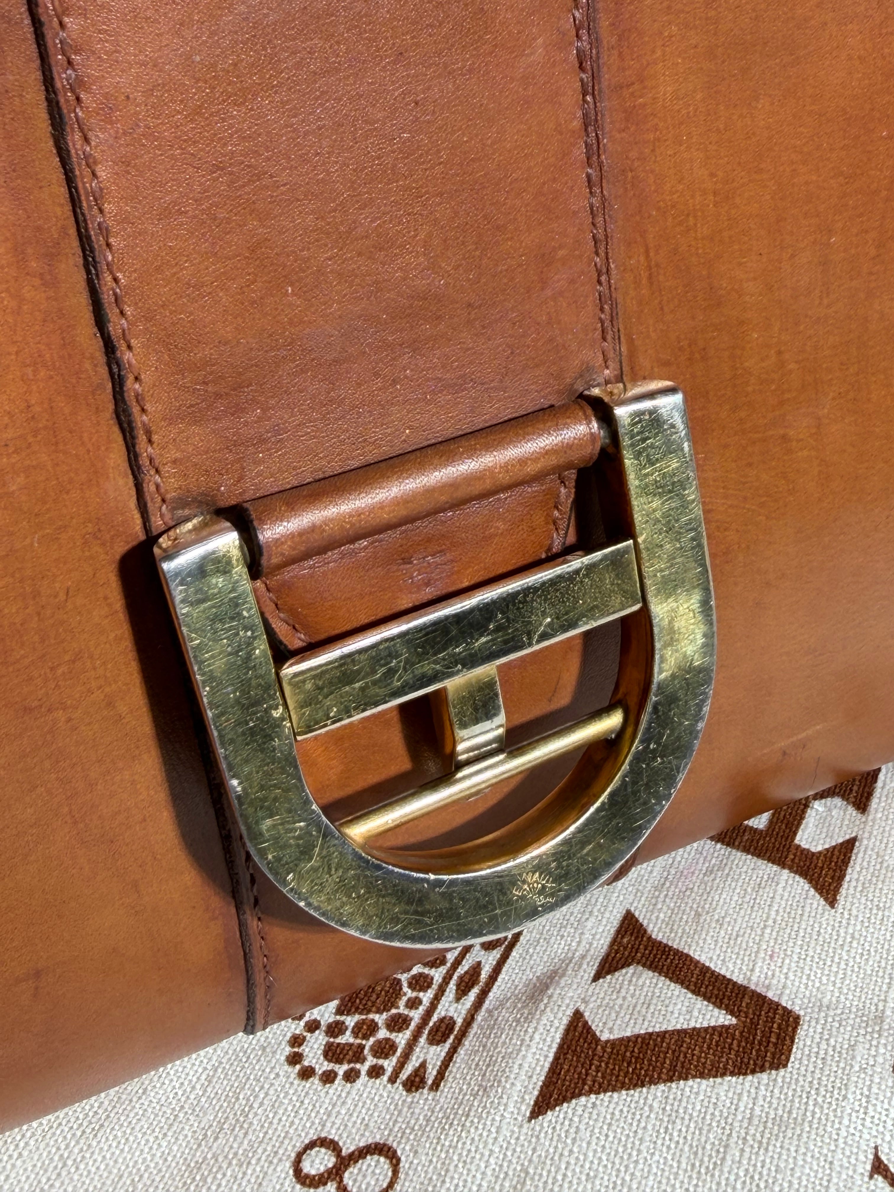 Delvaux Brillant MM Handbag Cognac Brown Leather With Mirror & Dustbag