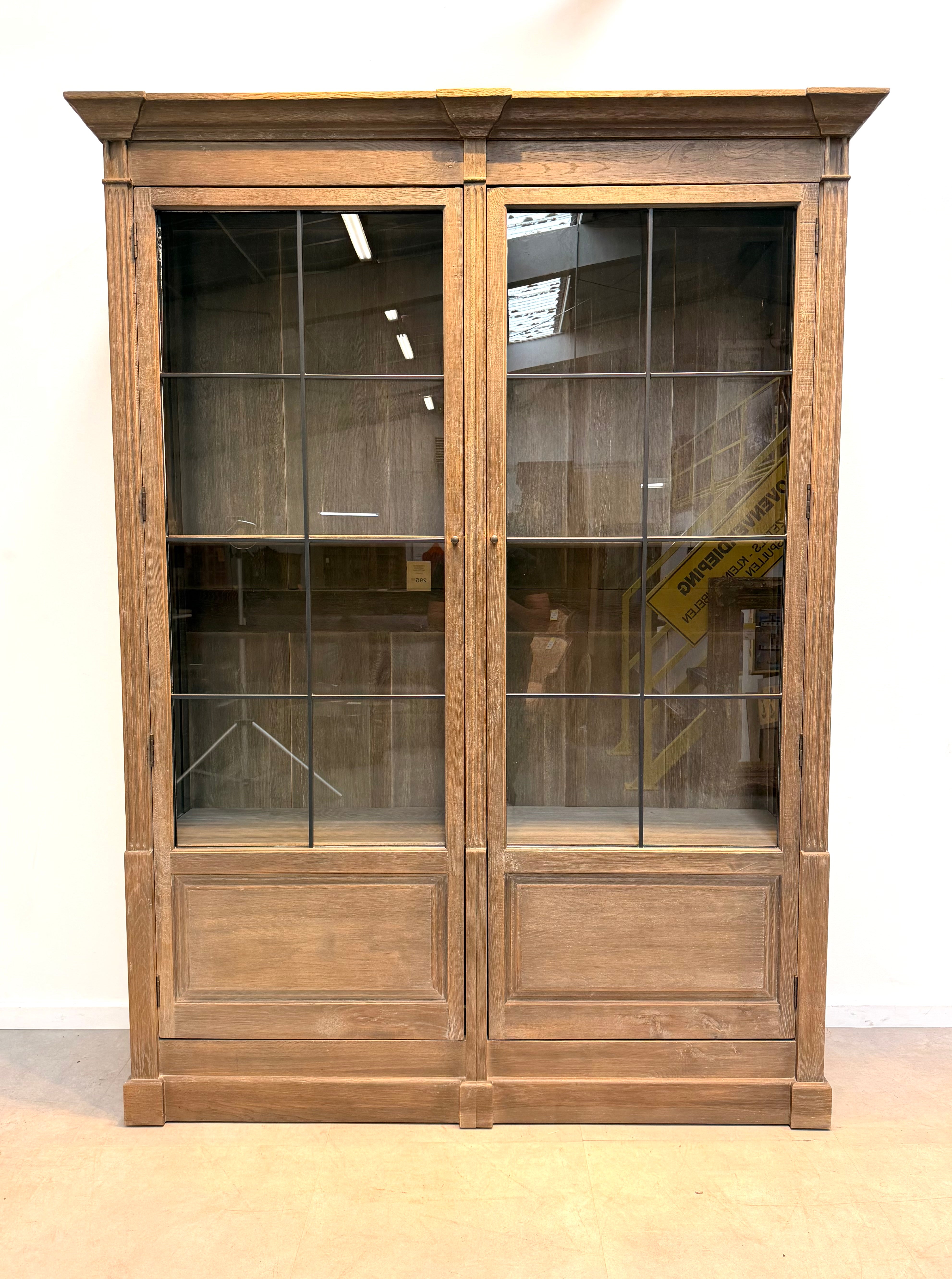 Rustic “Flamant” Oak Display Cabinet with Steel-Framed Glass Doors