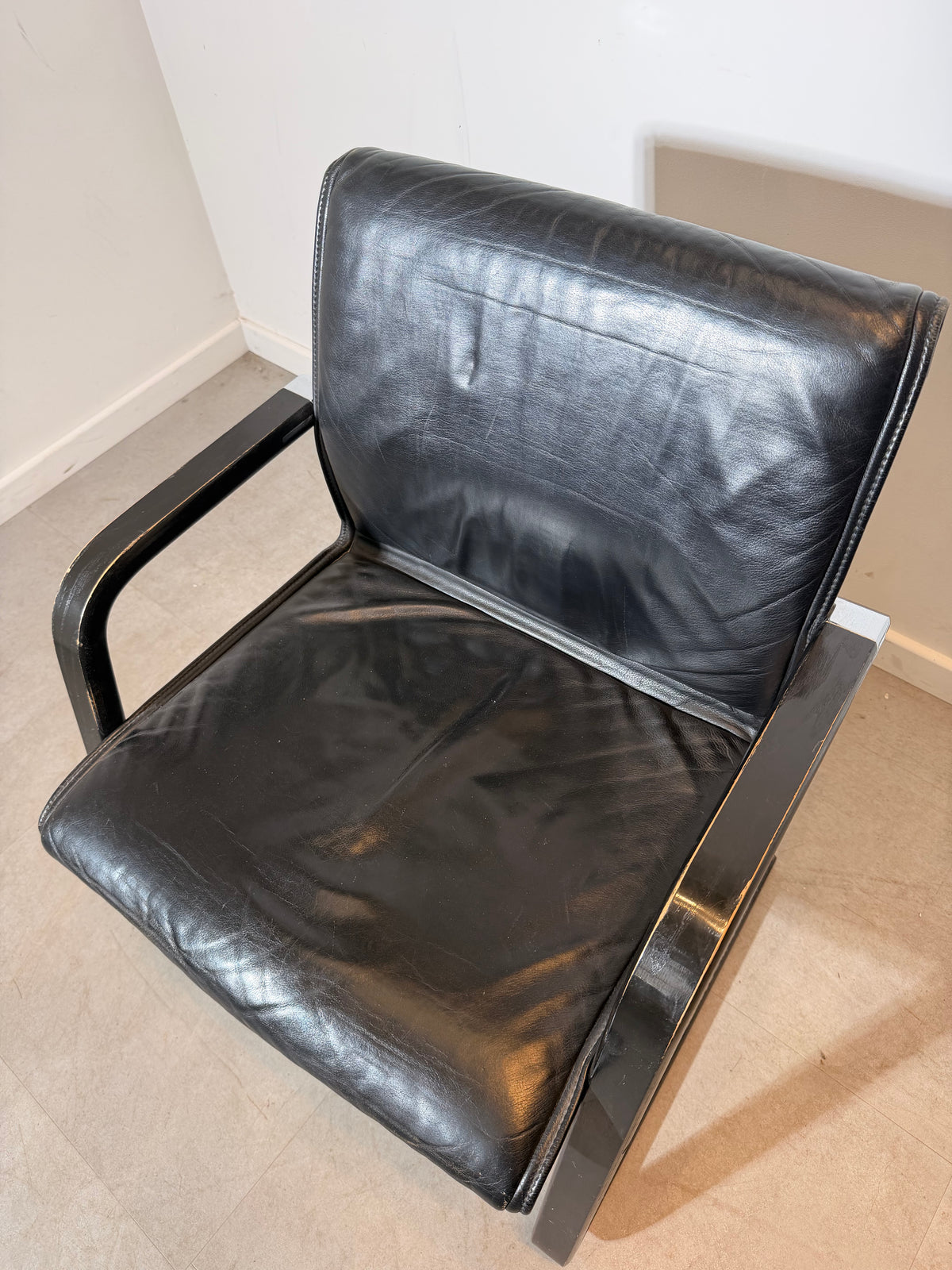 Vintage Wilkhahn Black Leather Cantilever Armchair