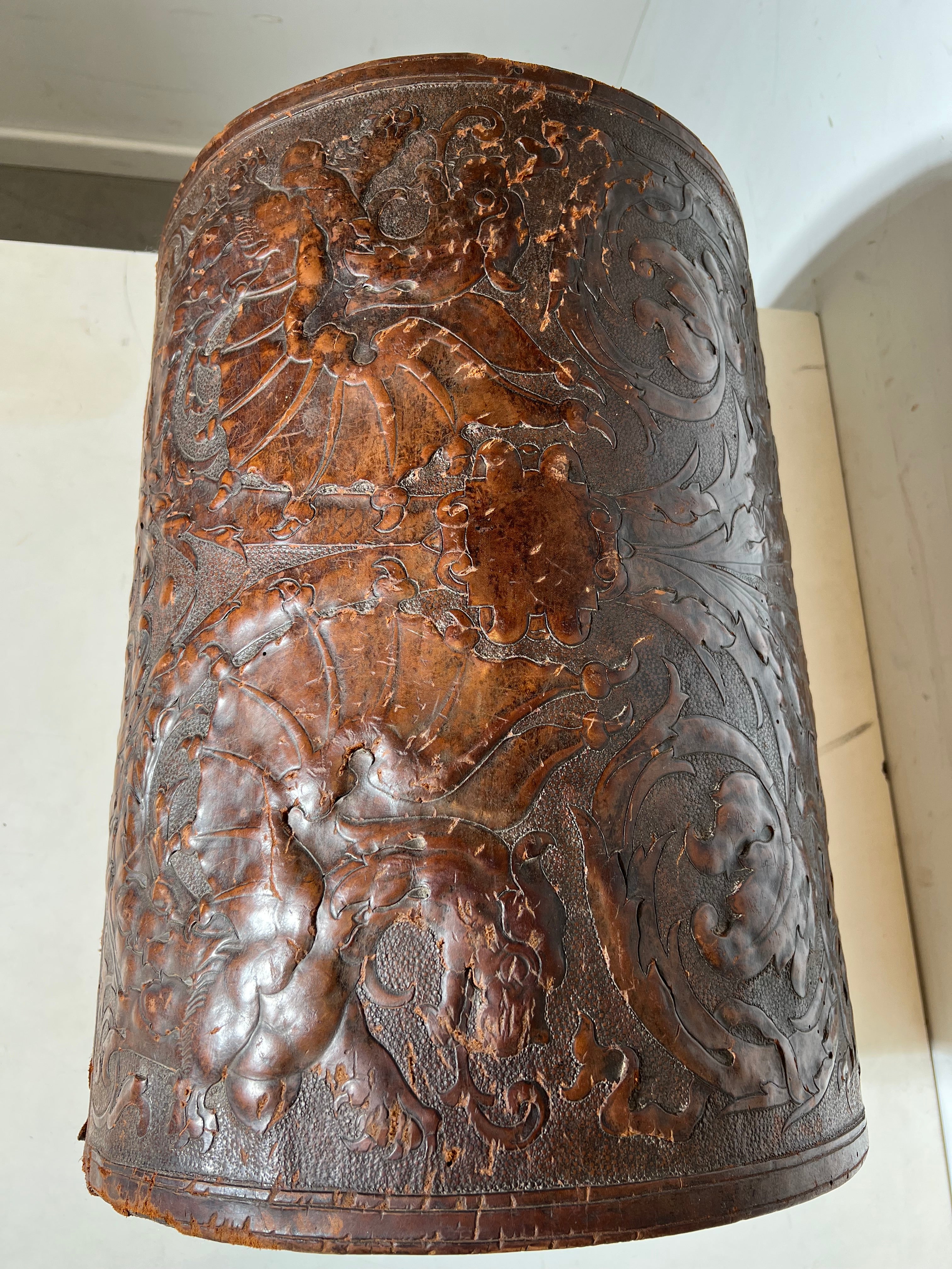 Antique Embossed Leather Dome Chest