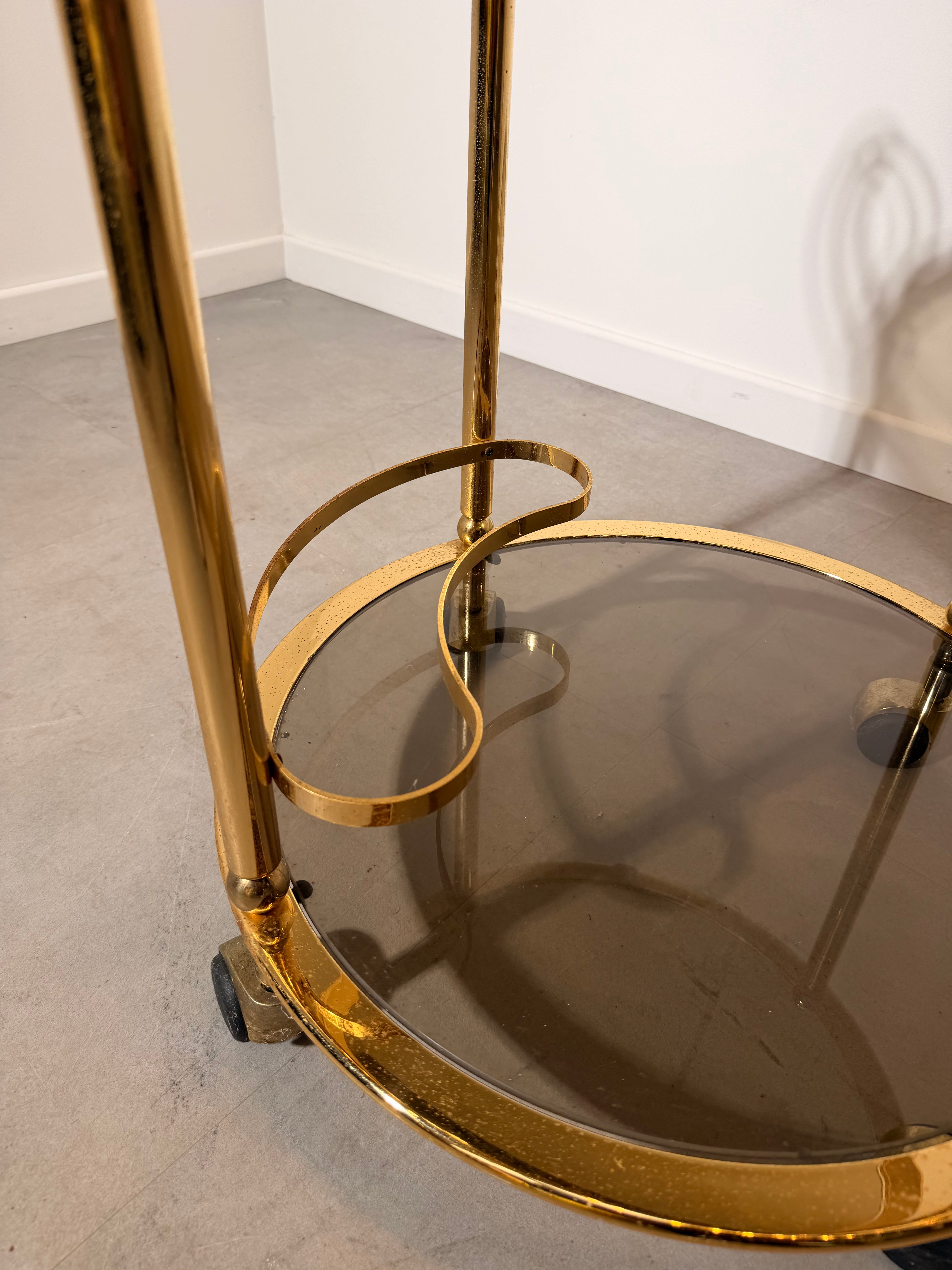 Vintage Hollywood Regency Brass Bar Cart / Drinks Trolley