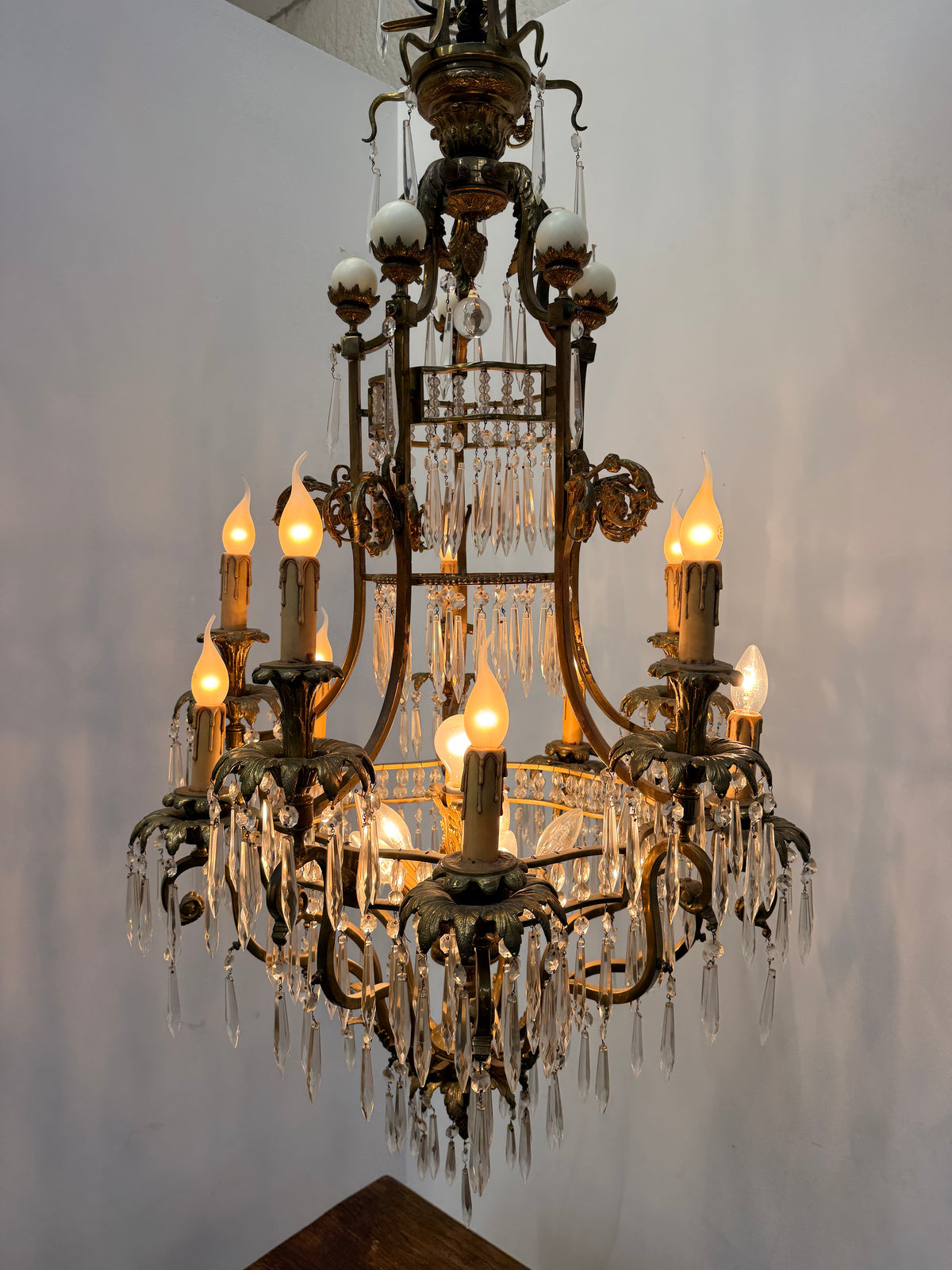 Impressive Antique French Gilt Bronze & Crystal Chandelier