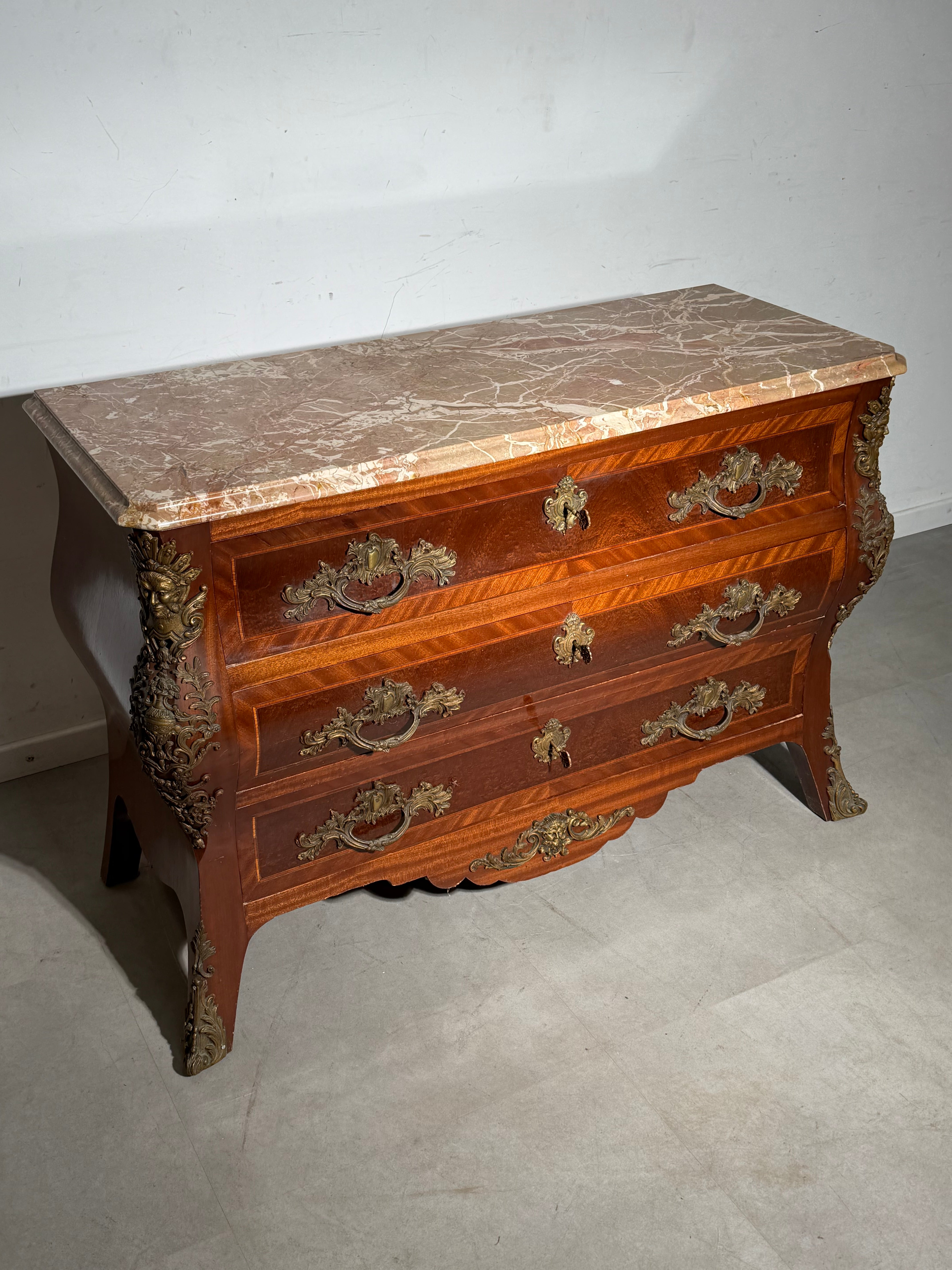 Antique Louis XV Style Marble Top Commode with Bronze Mounts