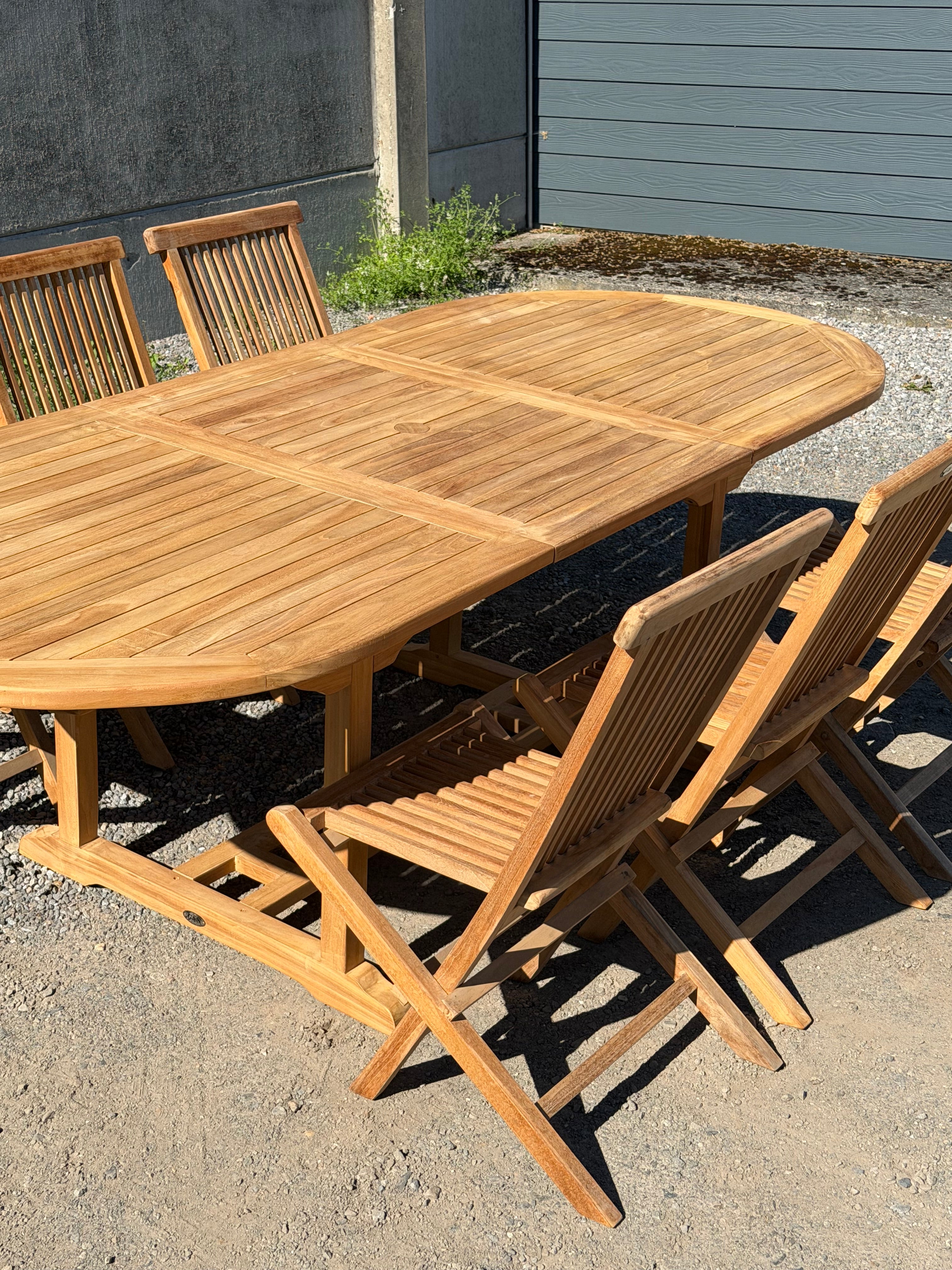 Teak Garden Table Oval Extendable + 6 Folding Chairs – Promo Set