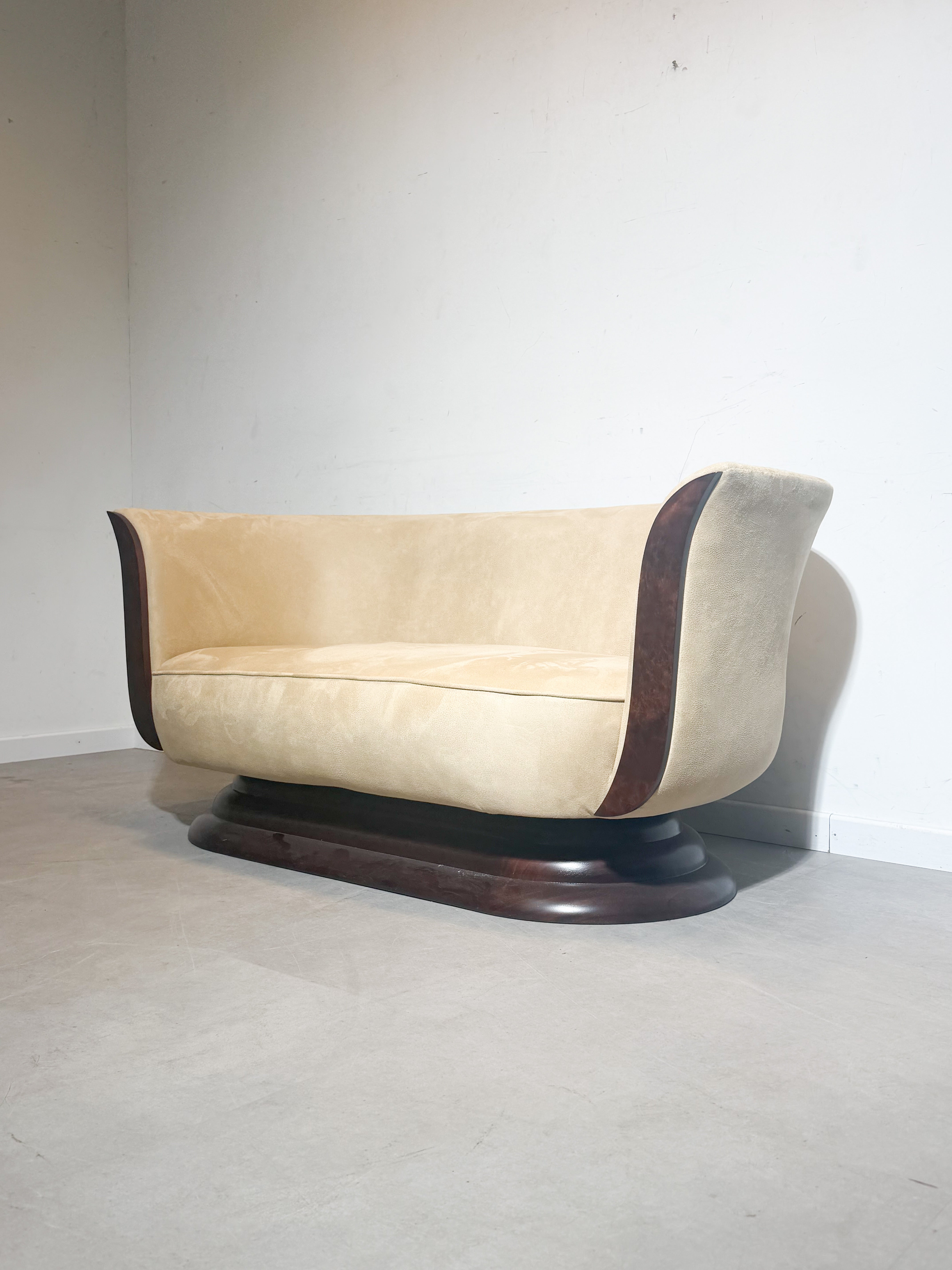 Art Deco Tulip Two-Seater Sofa – Hotel Le Malandre – Freshly Upholstered