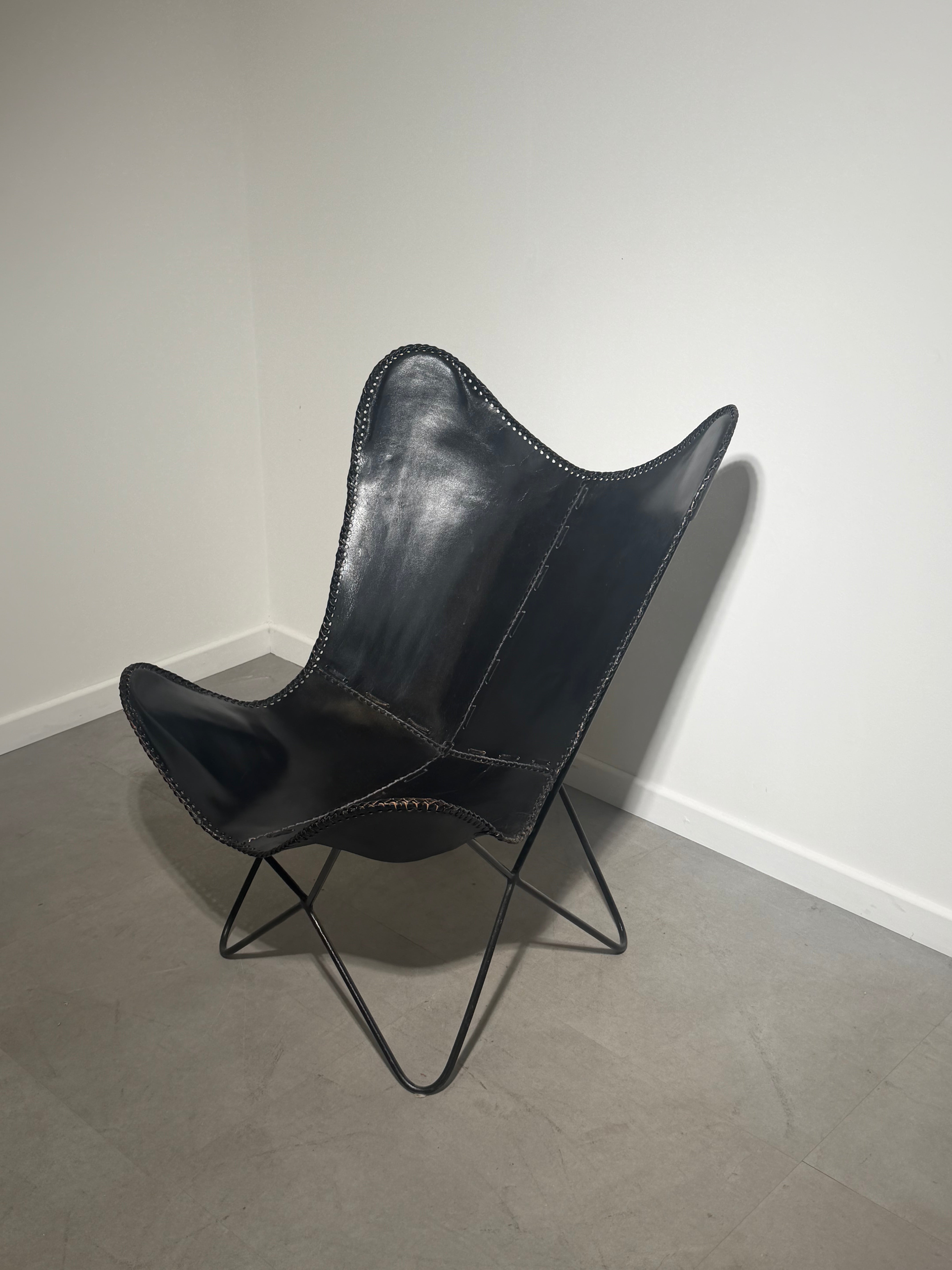 Vintage Black Leather Butterfly Chair