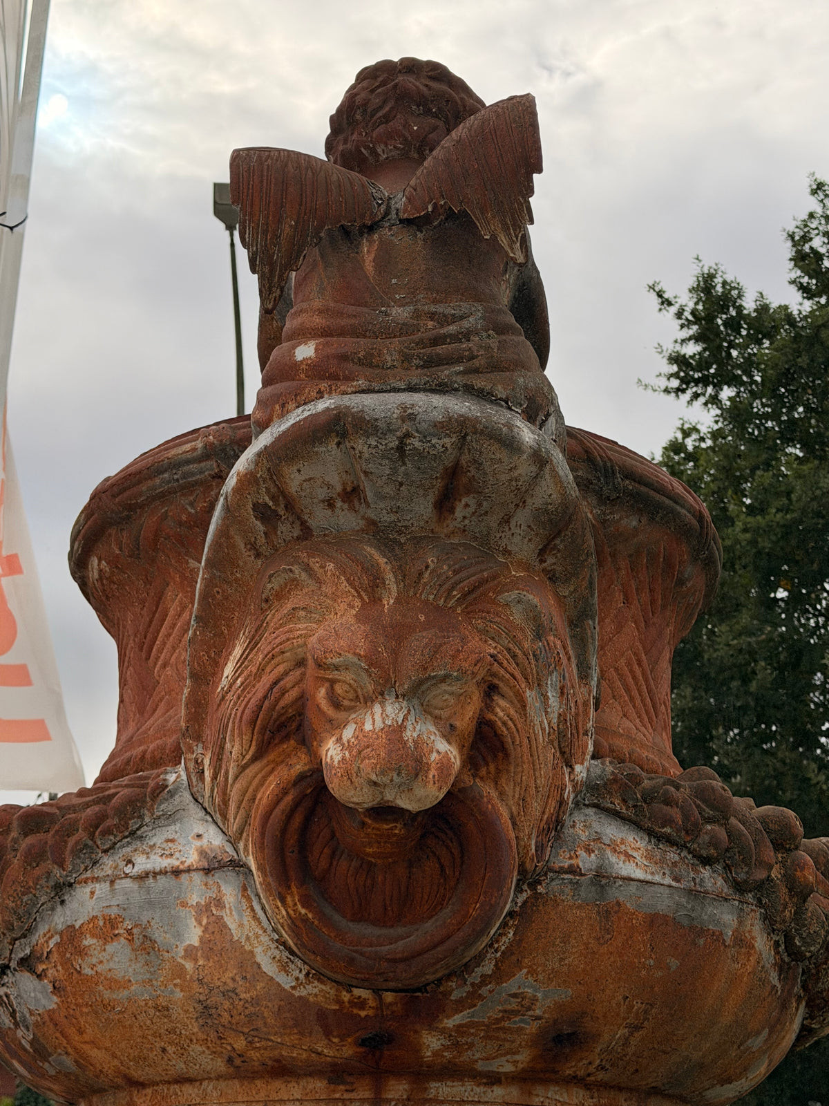 Monumental Cast Iron Garden Urn with Cherubs & Lions. Sold Separately!