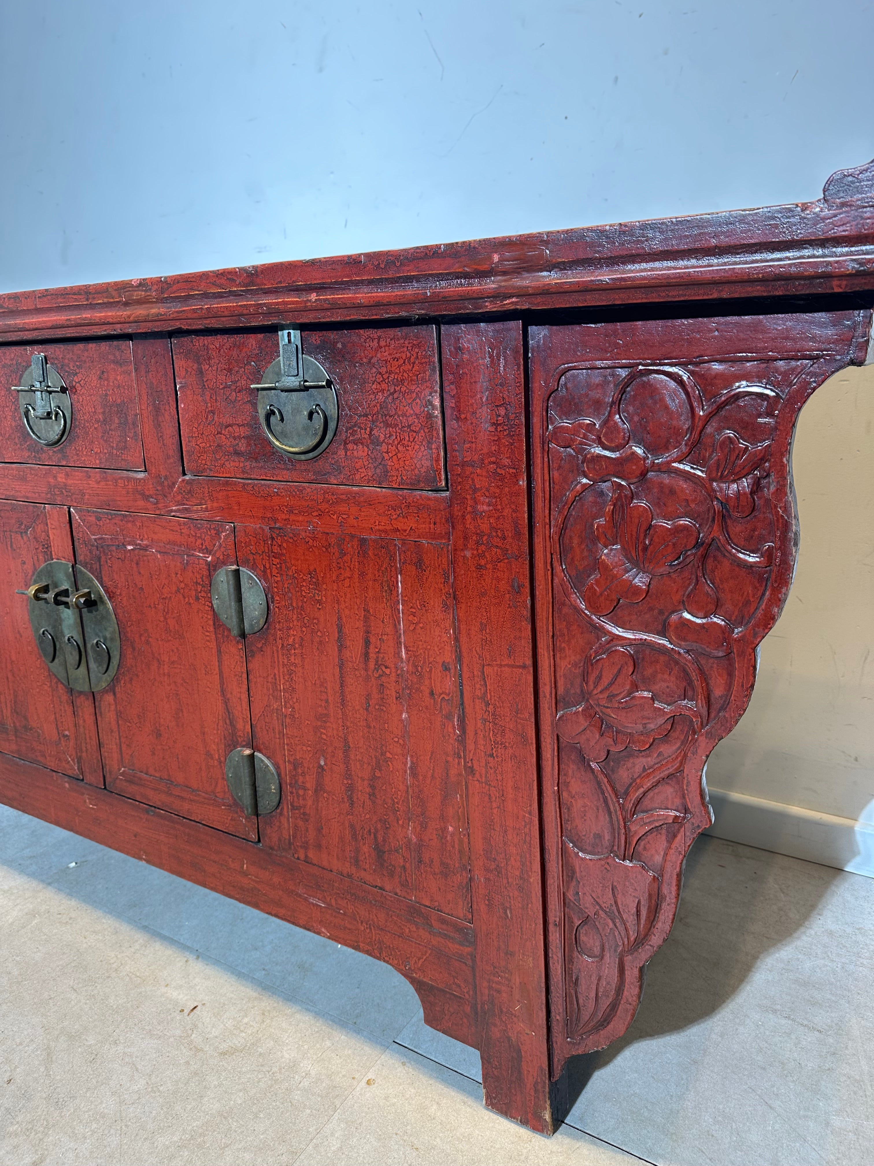 Antique Chinese Red Sideboard