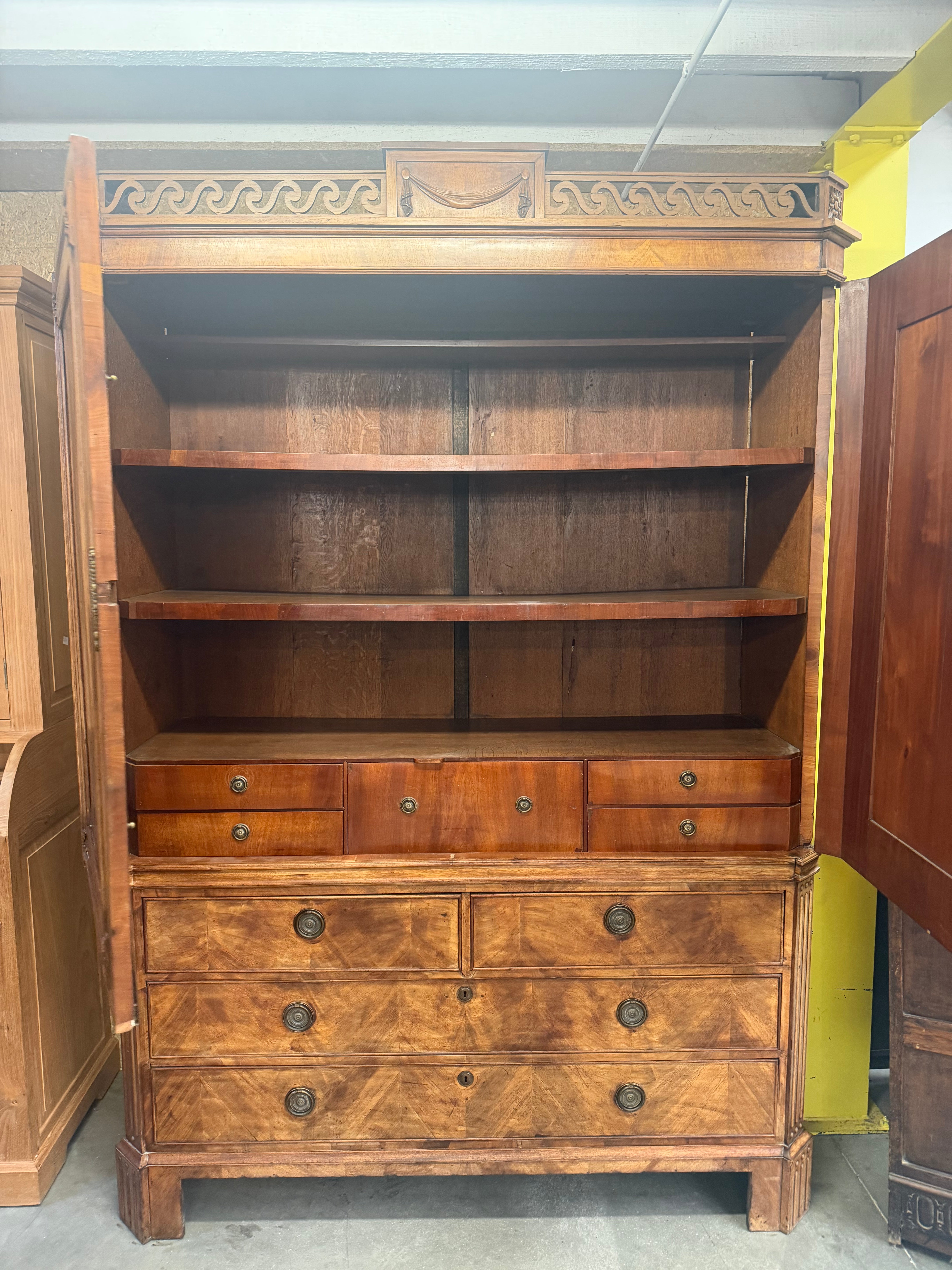 Grand Antique Mahogany Linen Press / Bookcase Cabinet