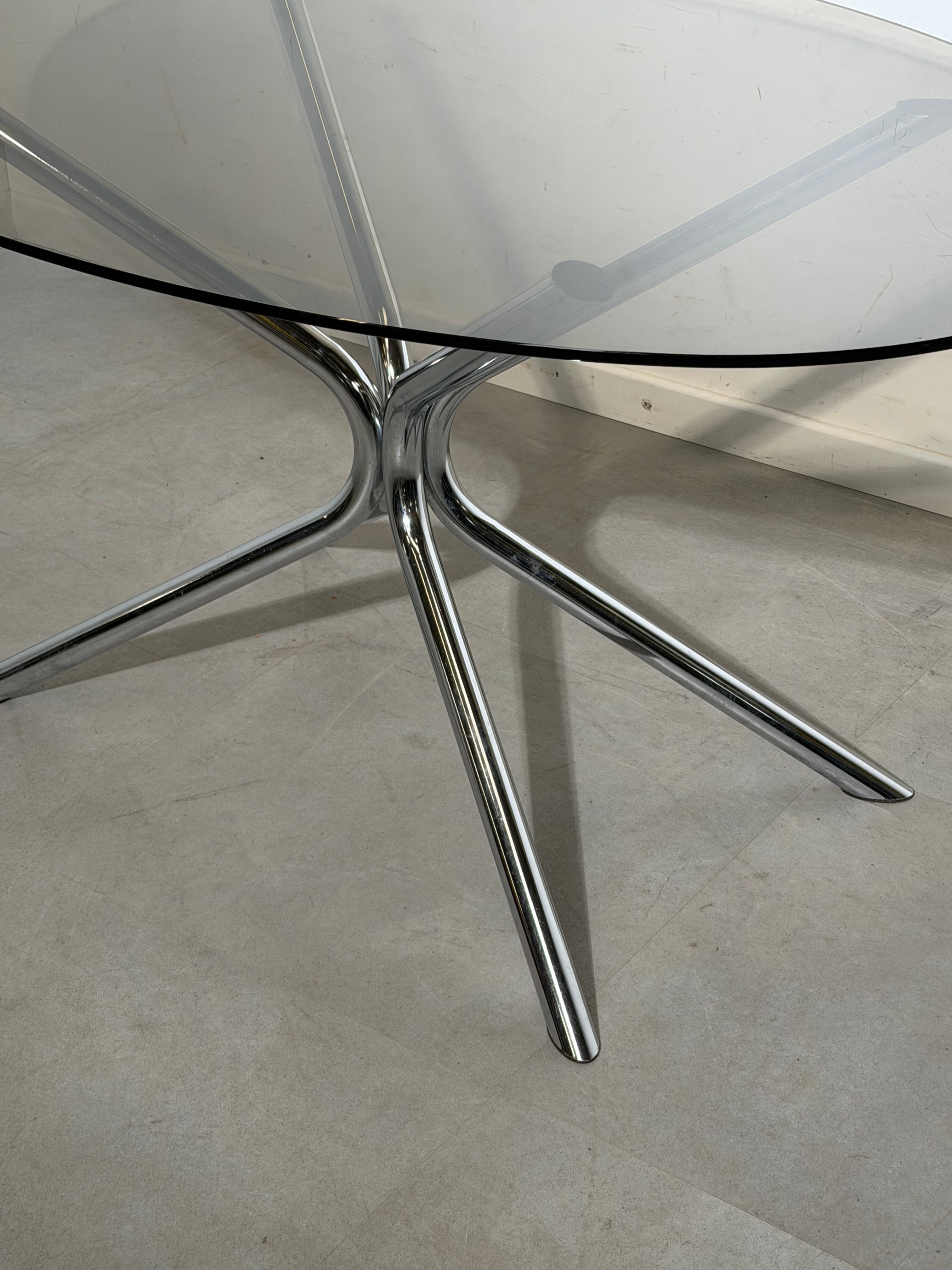 Vintage Chrome Glass Dining Table 150 cm