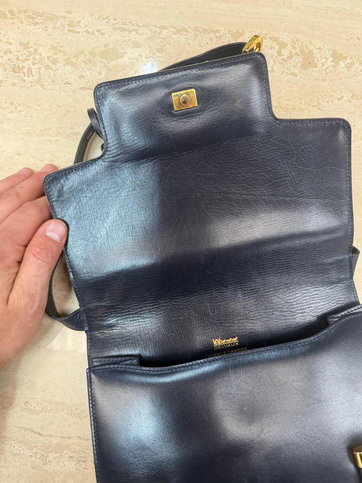 Delvaux “Xylophone” Navy Blue Leather Shoulder Bag – 1977