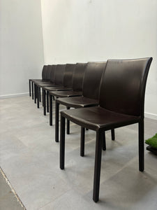 Set of 8 all leather brown dining chairs