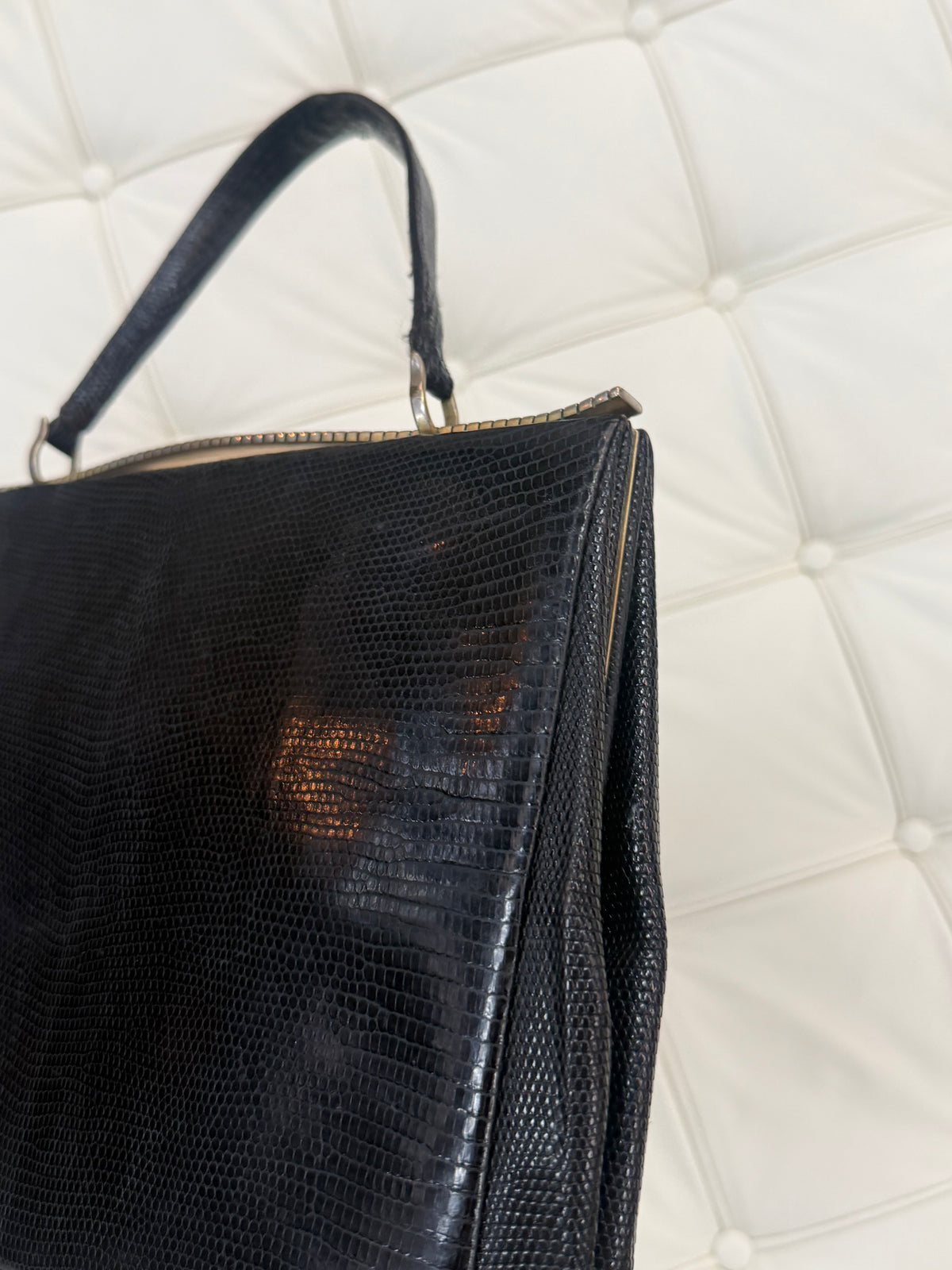 Delvaux Black Lizard Leather Handbag – 28 × 21 cm