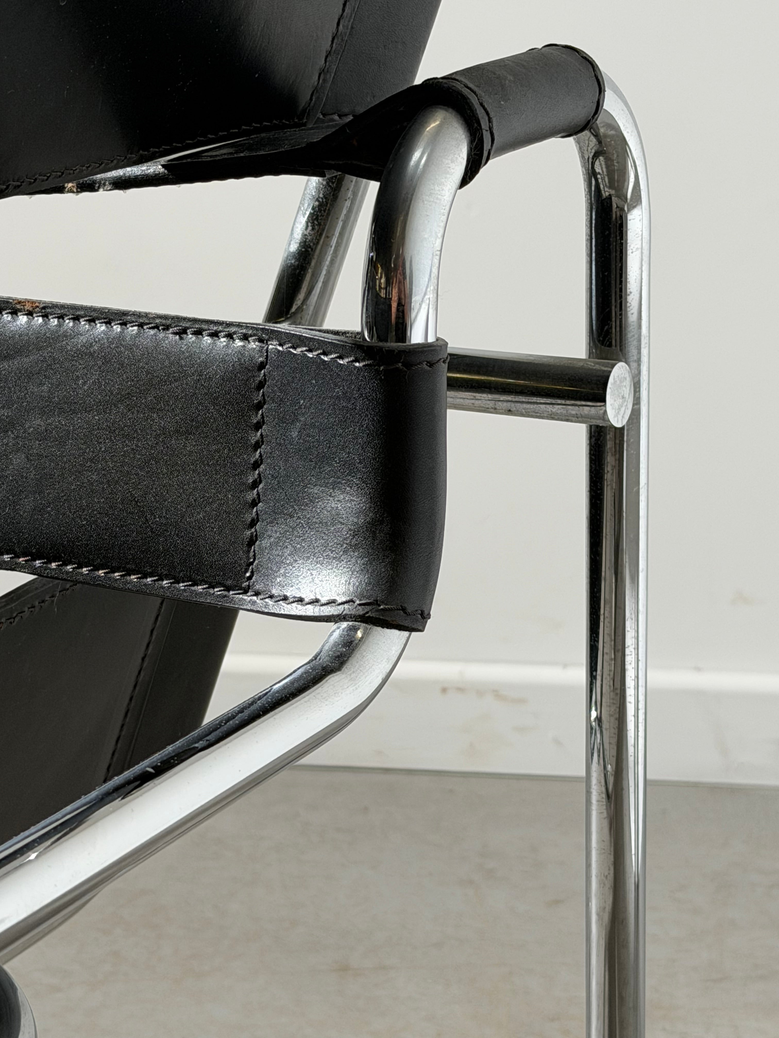 Wassily Style Lounge Chair – Black Leather & Chrome Tubular Frame