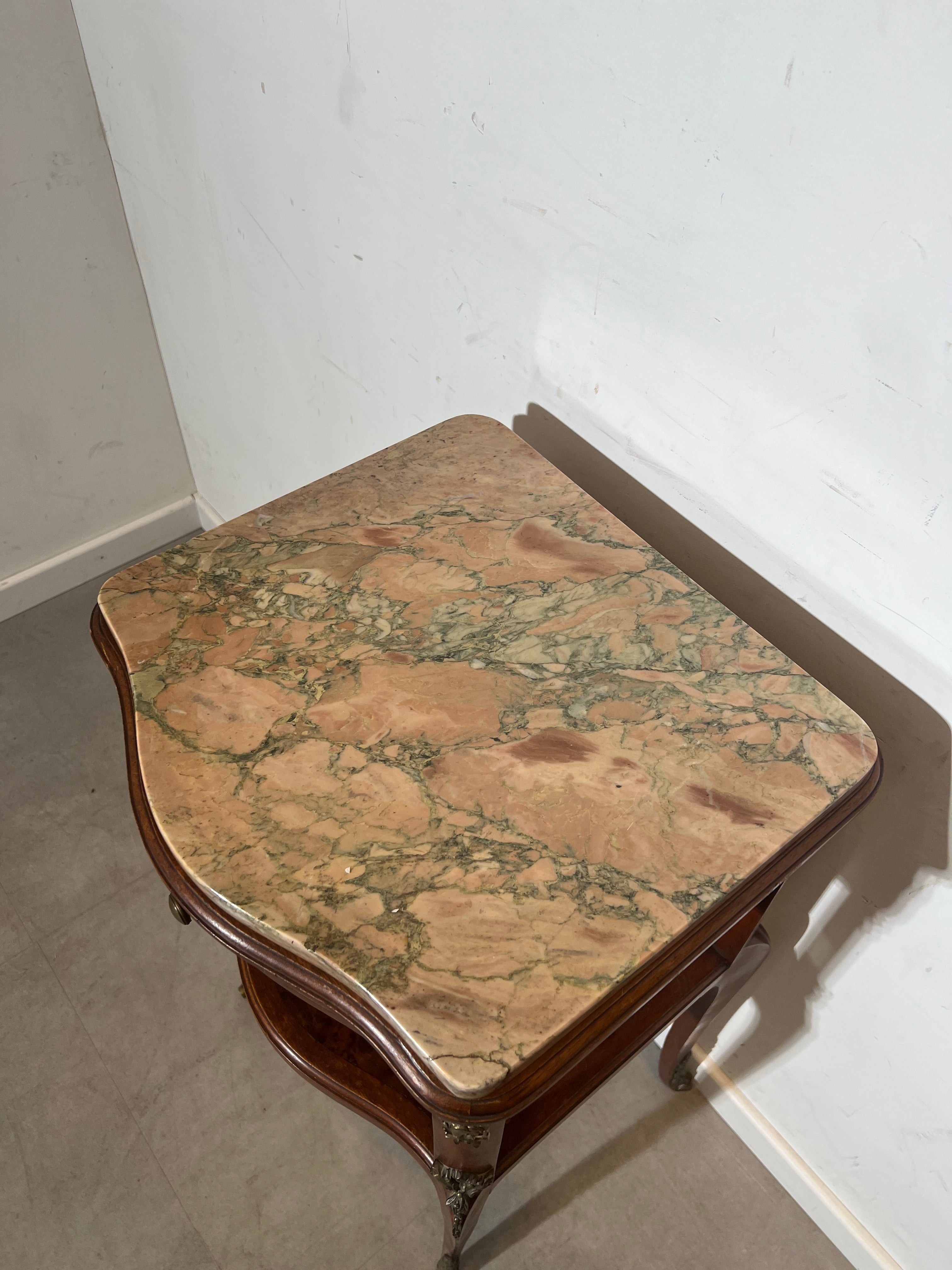 Antique French Louis XV Style Marble Top Side Table