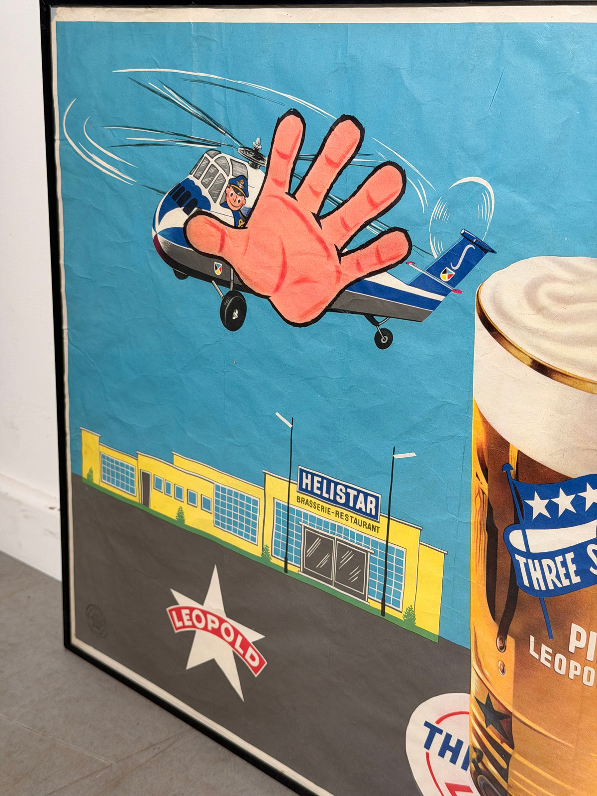Original 1958 Expo 58 Three Stars Pils Leopold Beer Advertising Poster