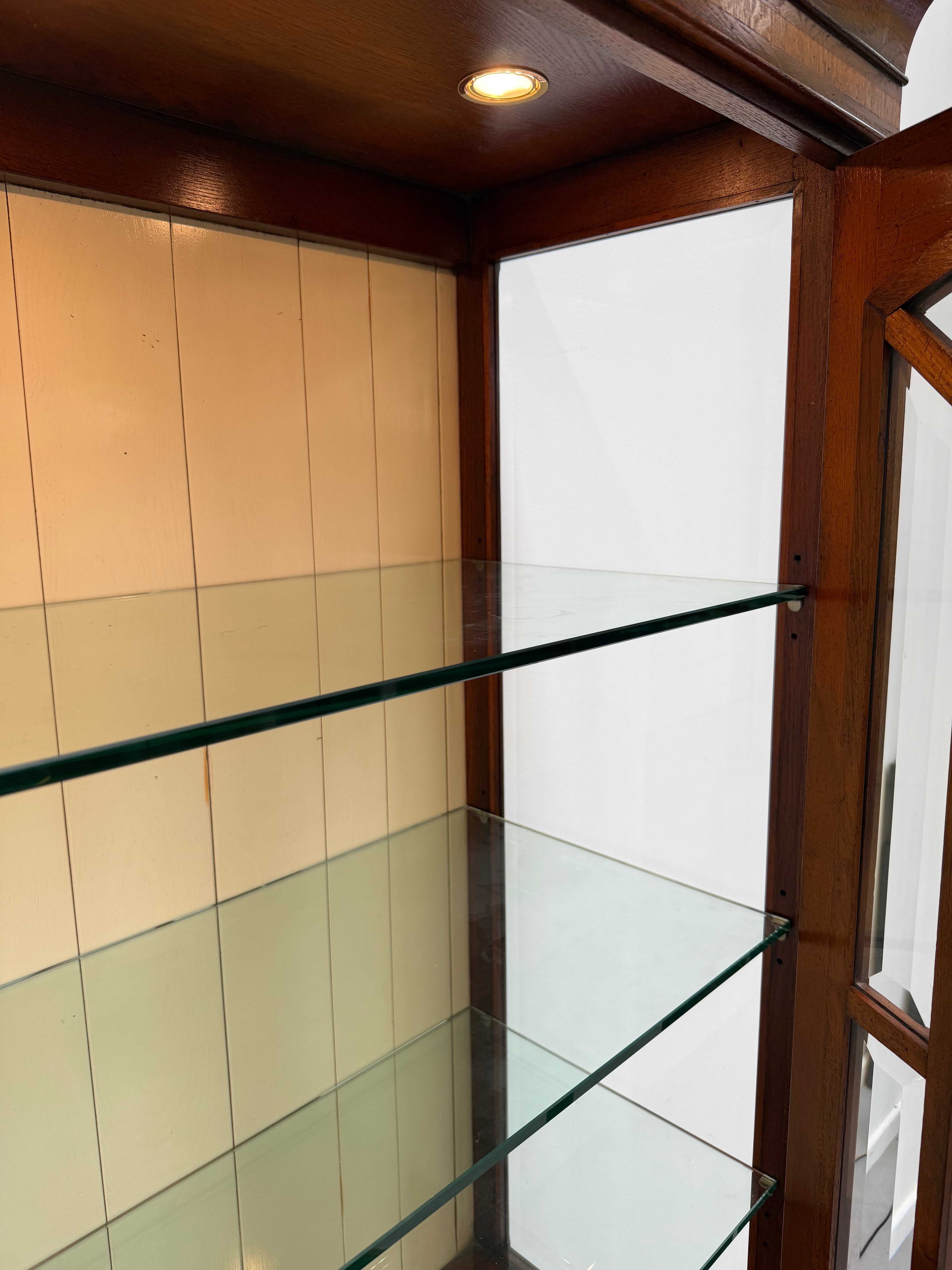 Antique Wooden Display Cabinet with Glass Doors & Lighting