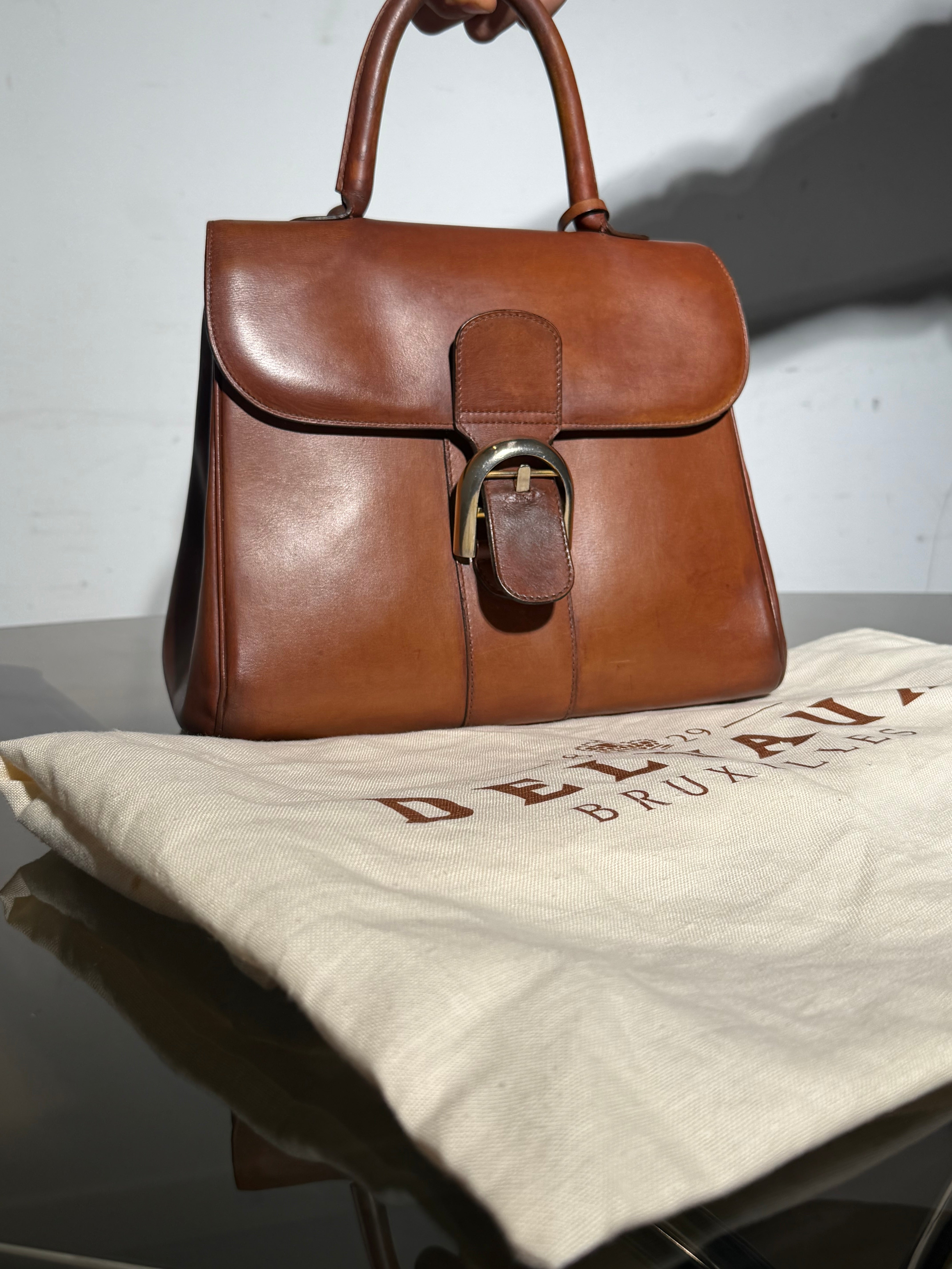 Delvaux Brillant MM Handbag Cognac Brown Leather With Mirror & Dustbag