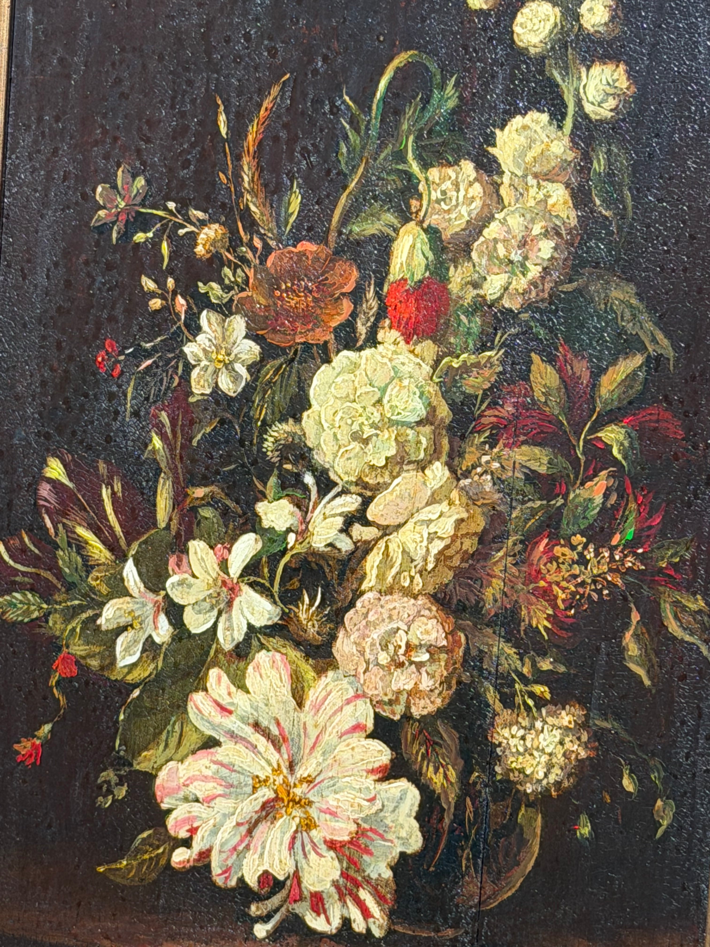 Antique French School Floral Still Life – Oil on Panel – Signed Letour