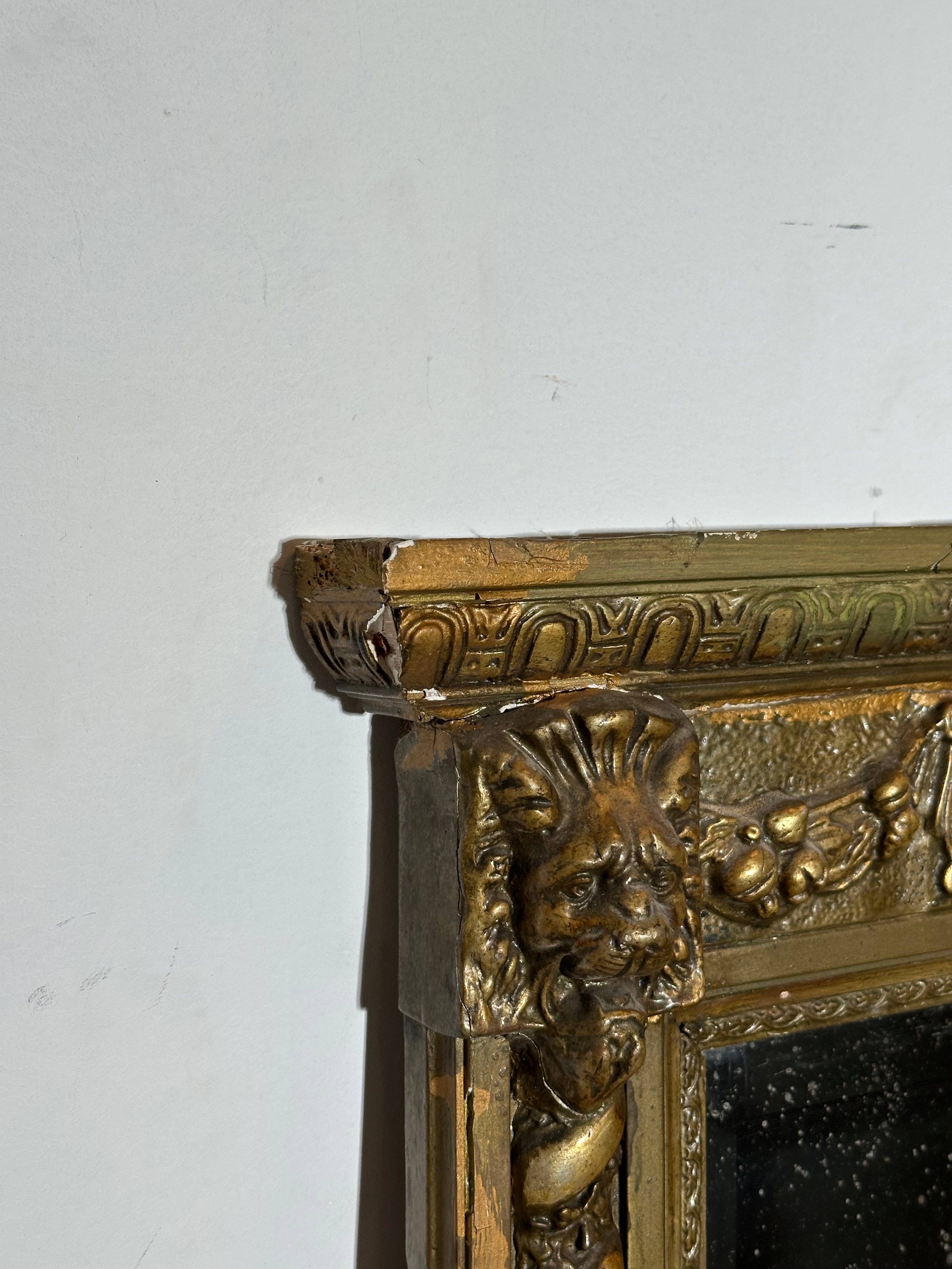 Large Antique Giltwood Mirror with Lion Mask