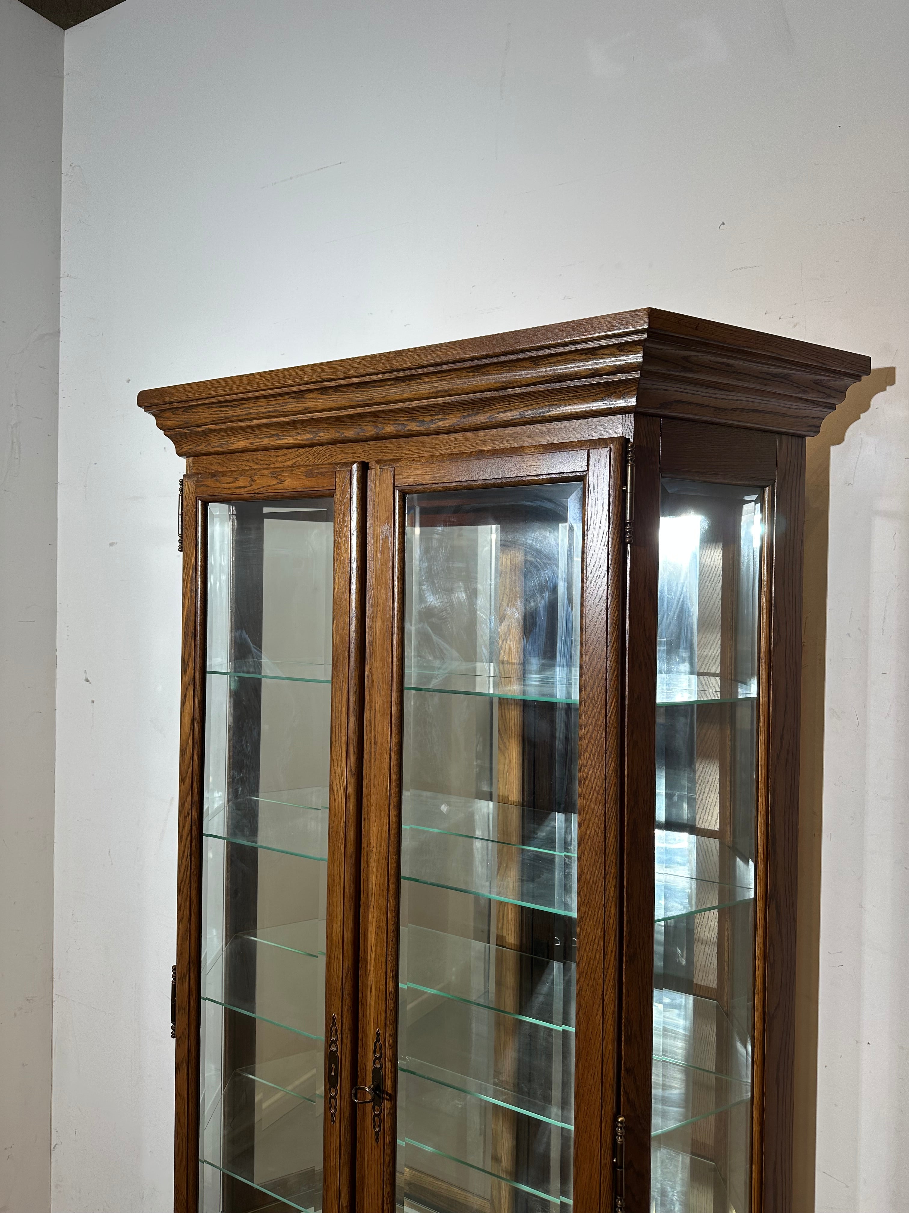 Vintage Oak Display Cabinet with Glass Shelves