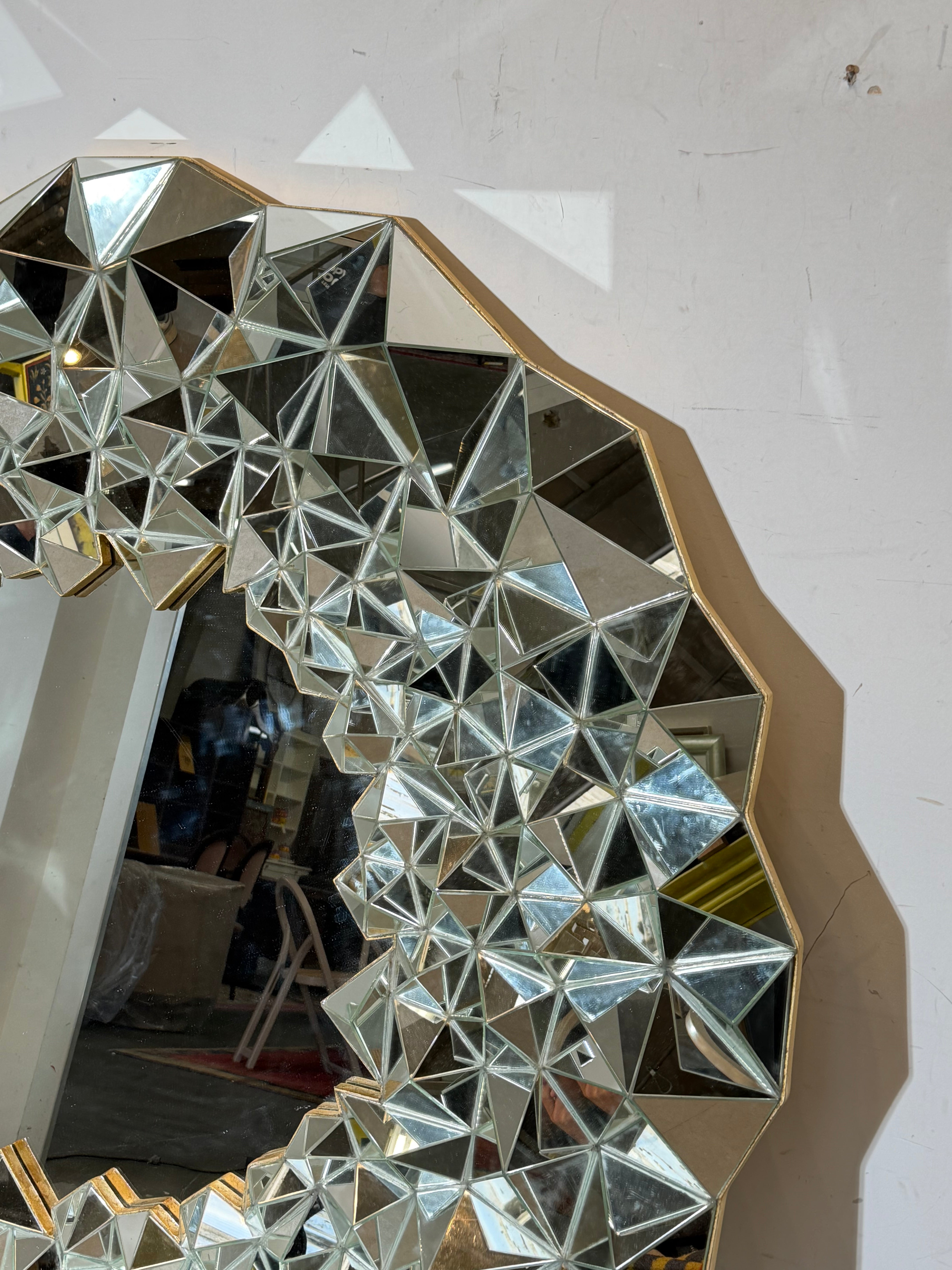 XL Faceted Sunburst Mirror – Sculptural Prism Mirror – Ø 160 cm