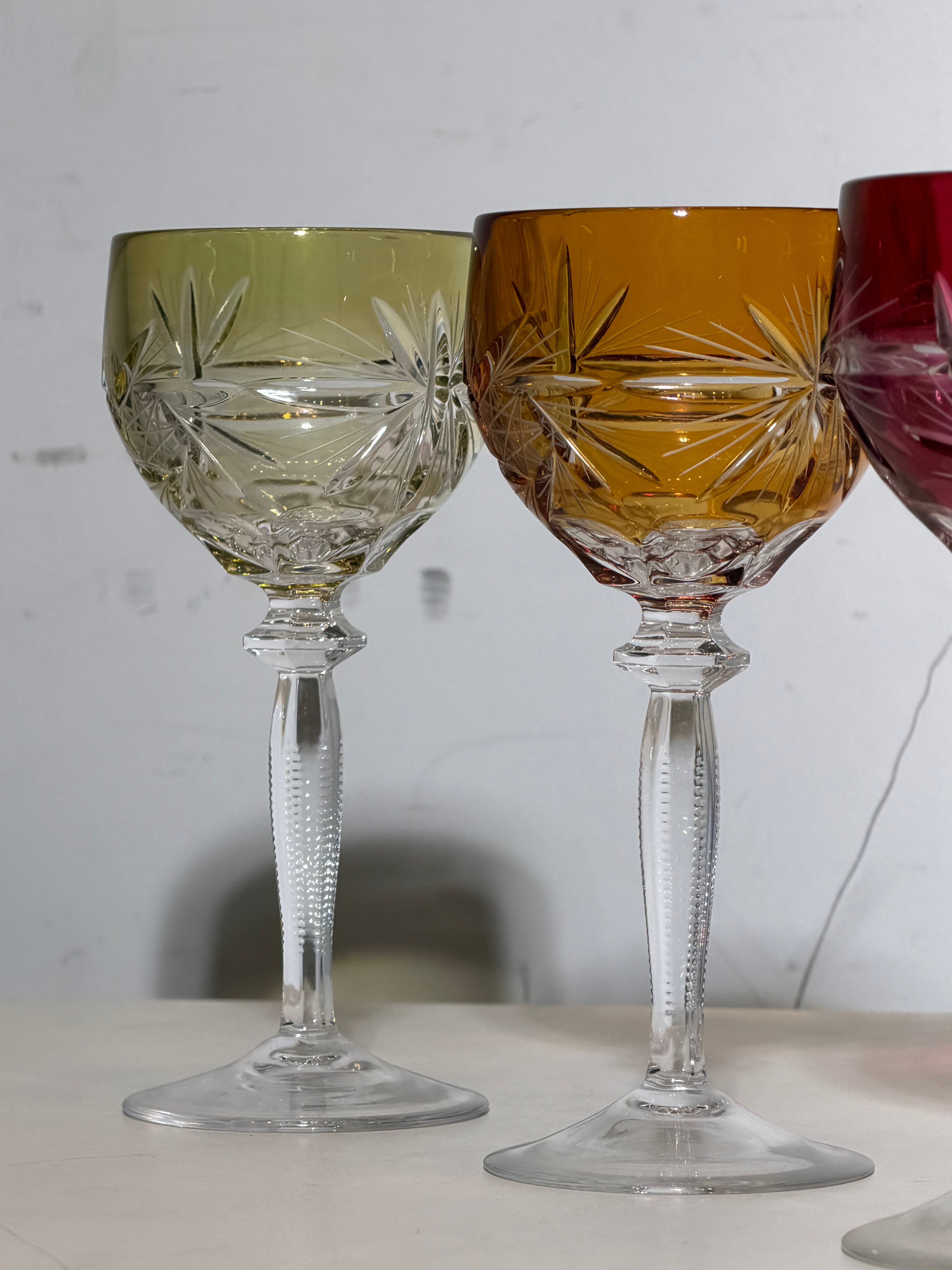 Set of 6 Bohemian Crystal Coloured Glasses – Cut Crystal Goblets – H18 cm