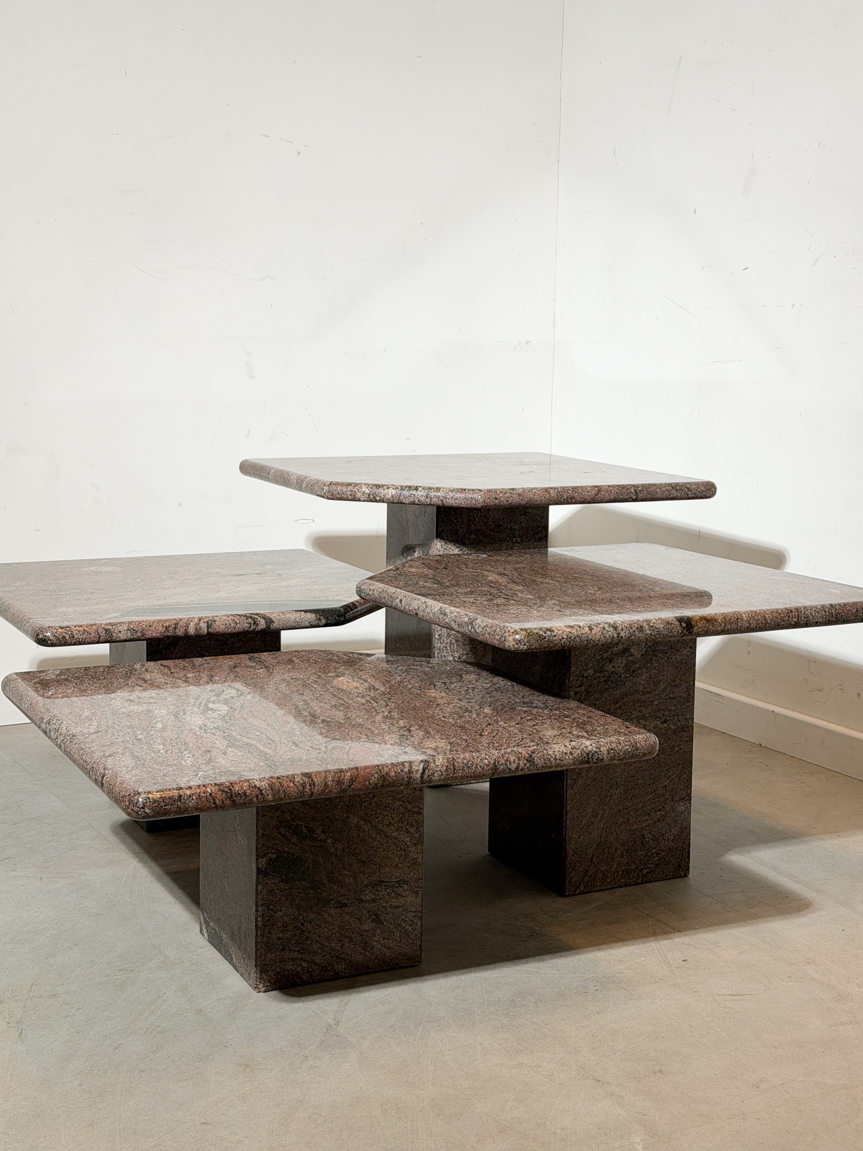 Set of 4 Granite Nesting Tables – Sculptural Modular Design