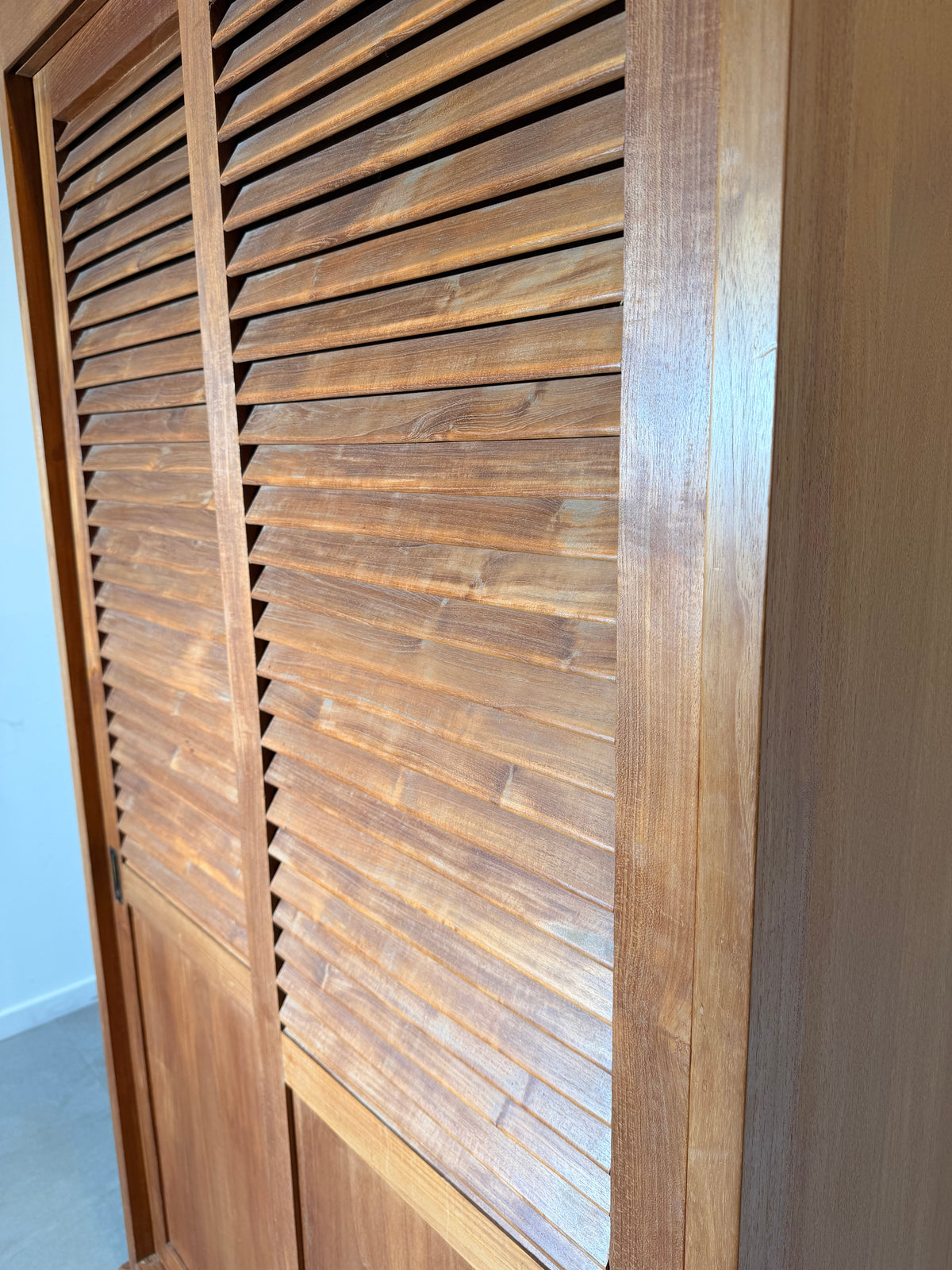 Teak Wardrobe with Louvered Sliding Doors