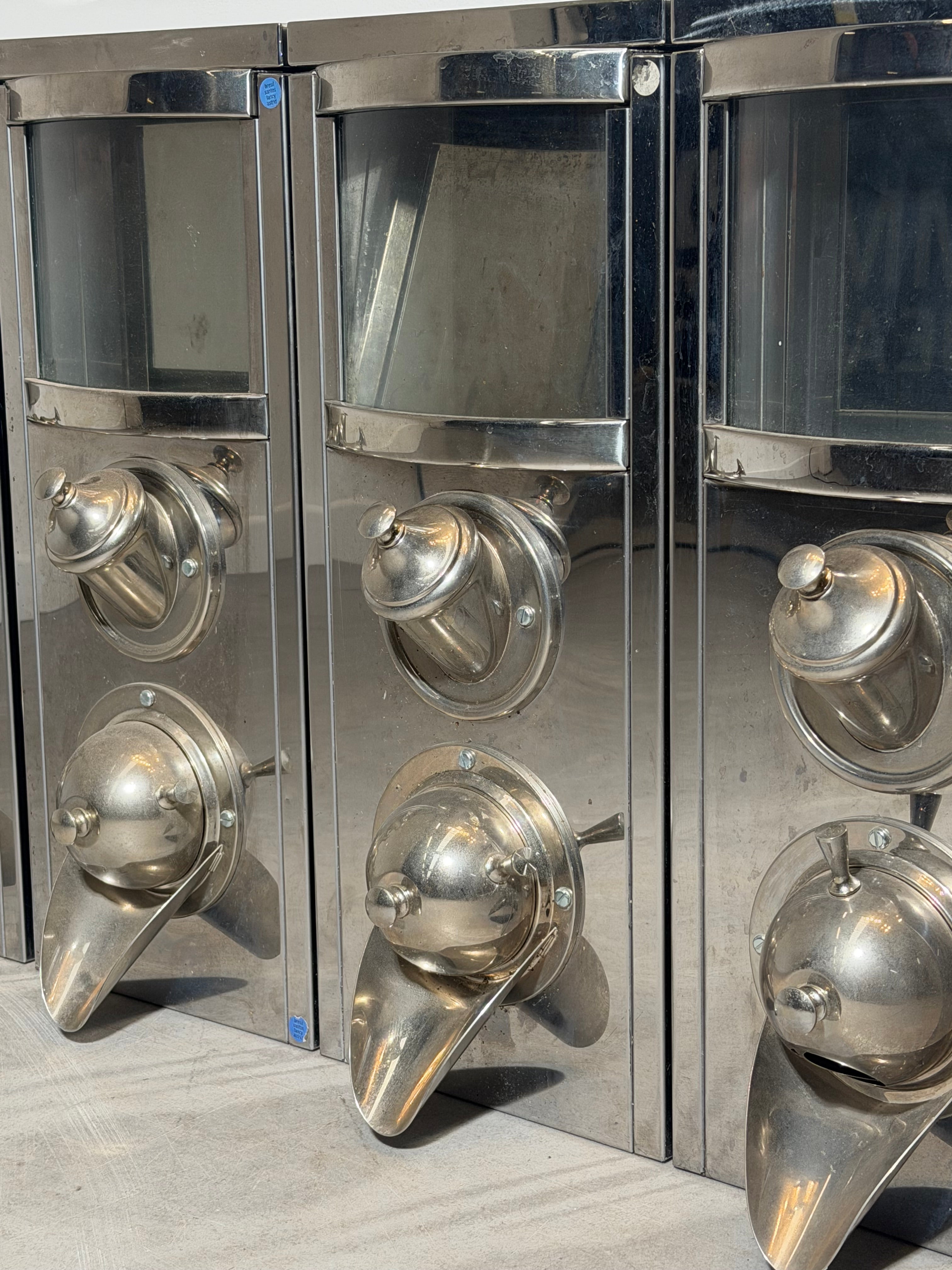 Set of Four Industrial Coffee Silos in Stainless Steel