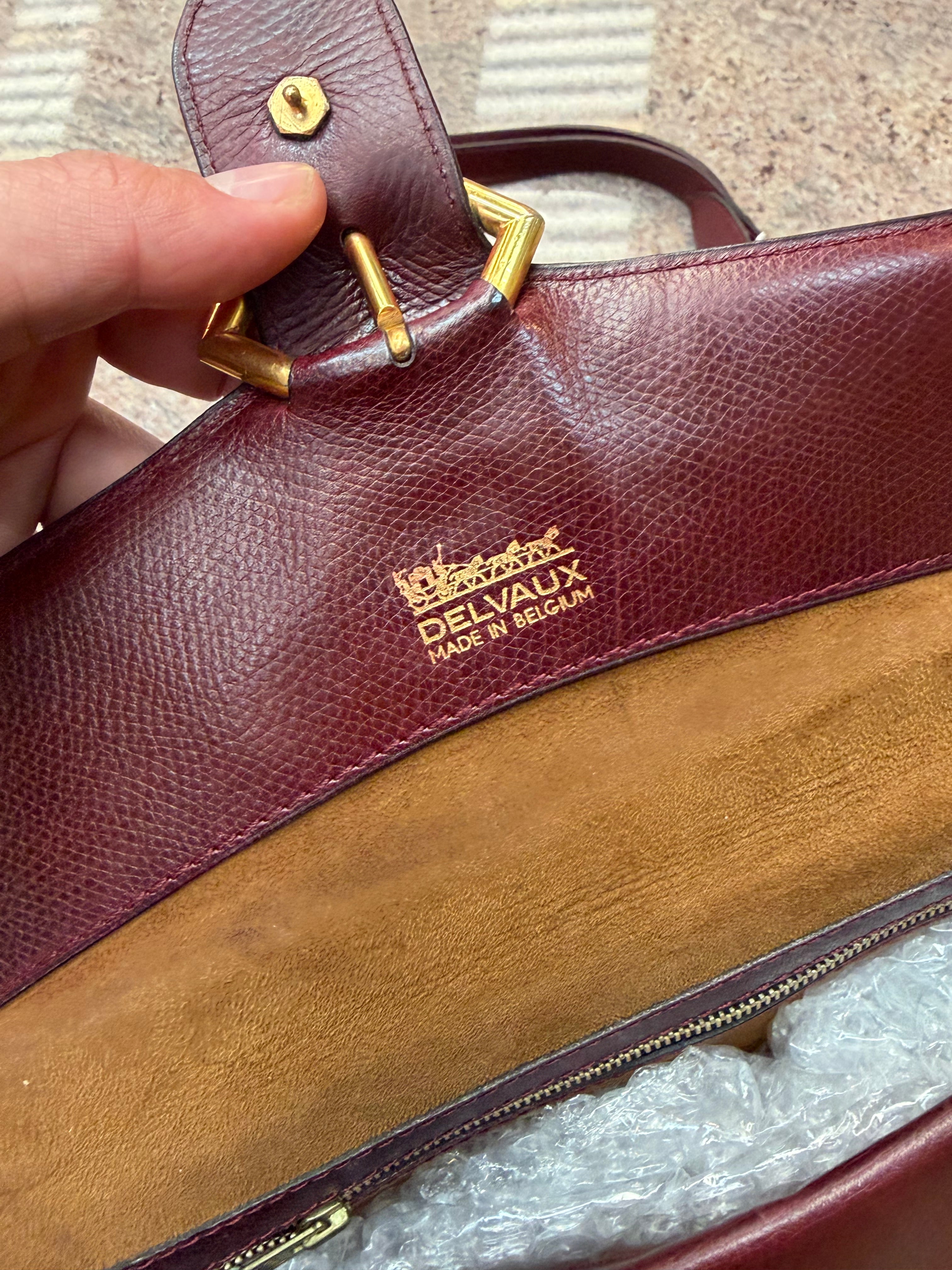 Vintage Delvaux Crossbody Bag – Burgundy Leather – Signature V Clasp – With Original Mirror
