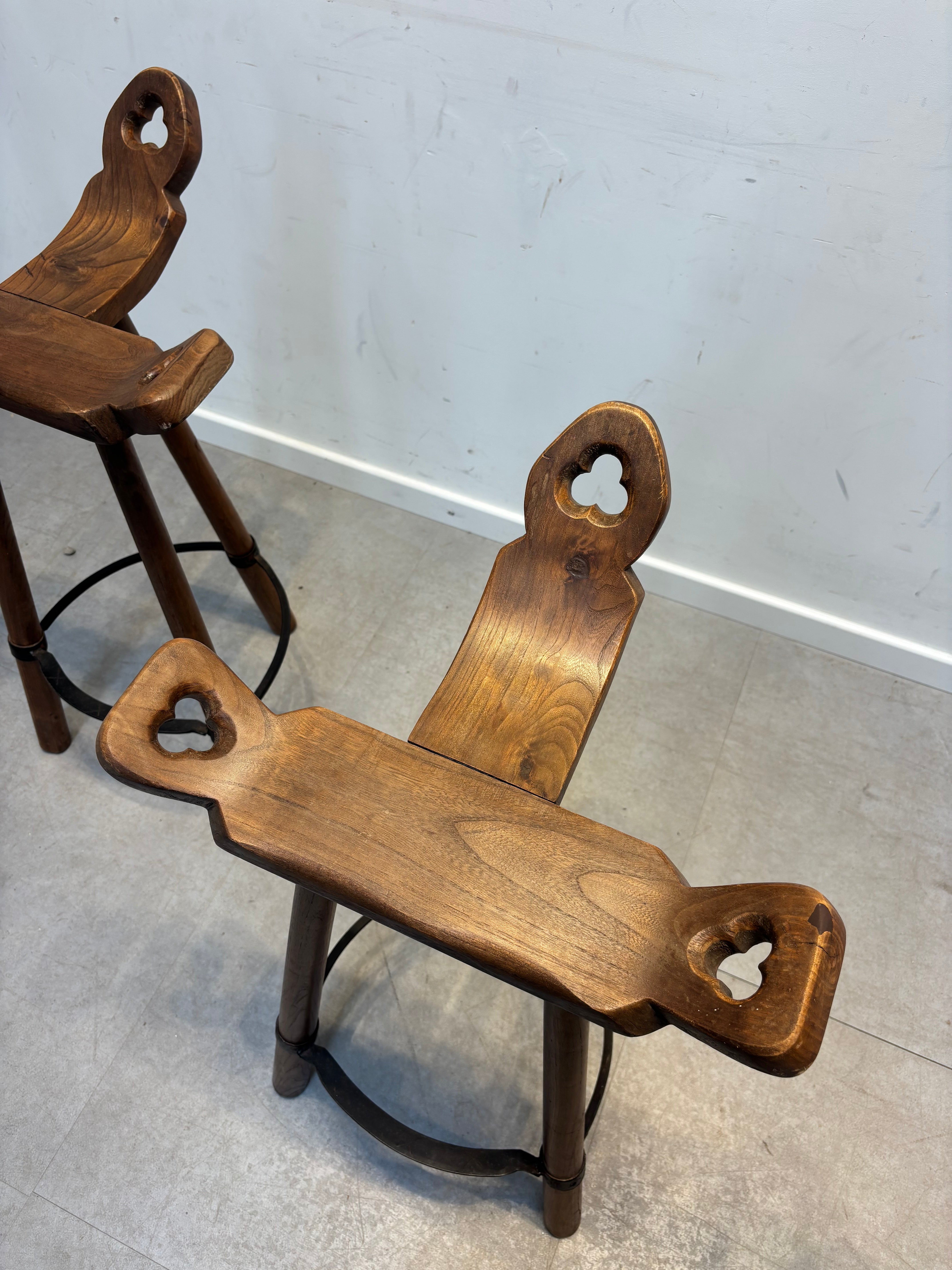 Spanish Brutalist oak wooden 'Marbella' stool