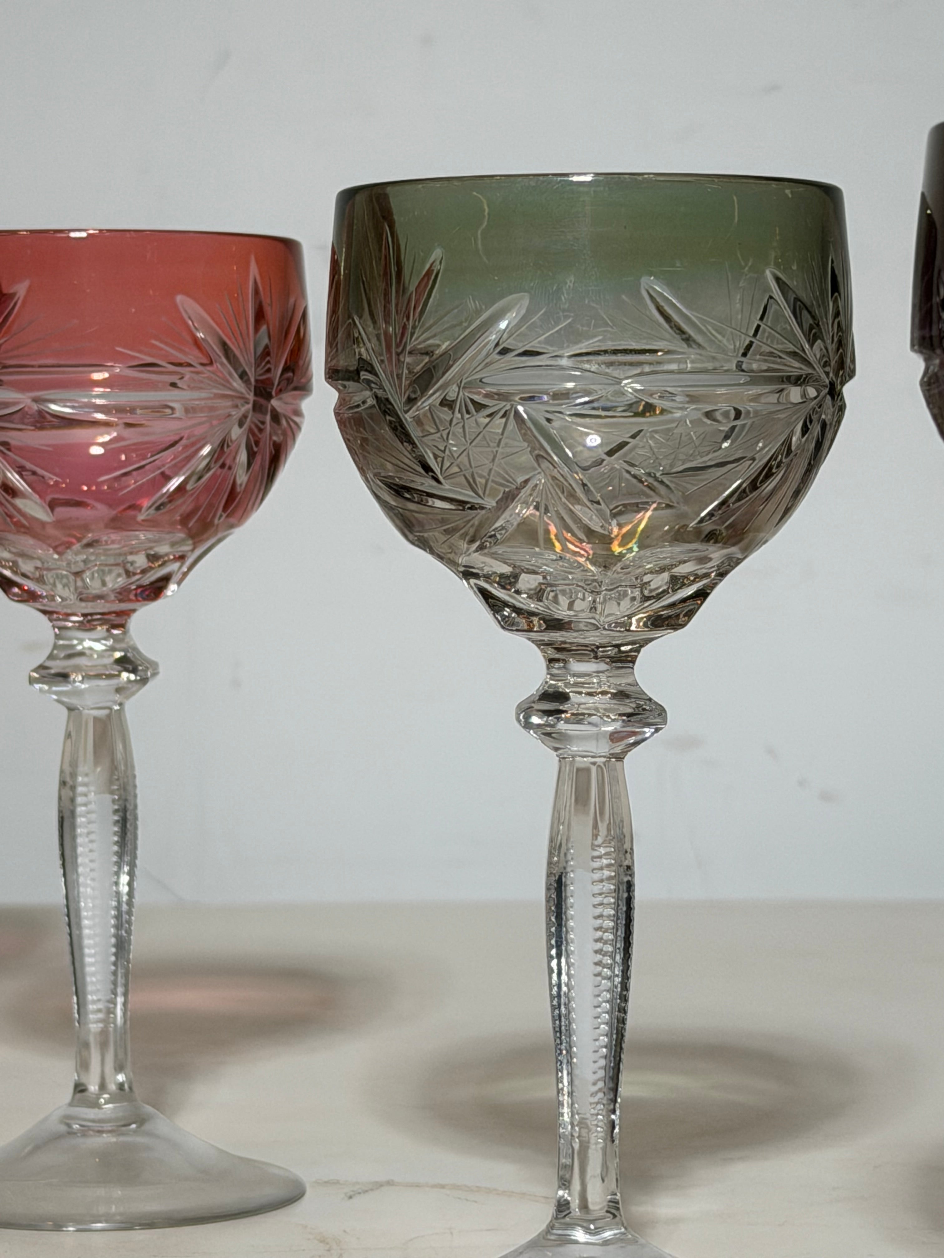 Set of 6 Bohemian Crystal Coloured Glasses – Cut Crystal Goblets – H18 cm