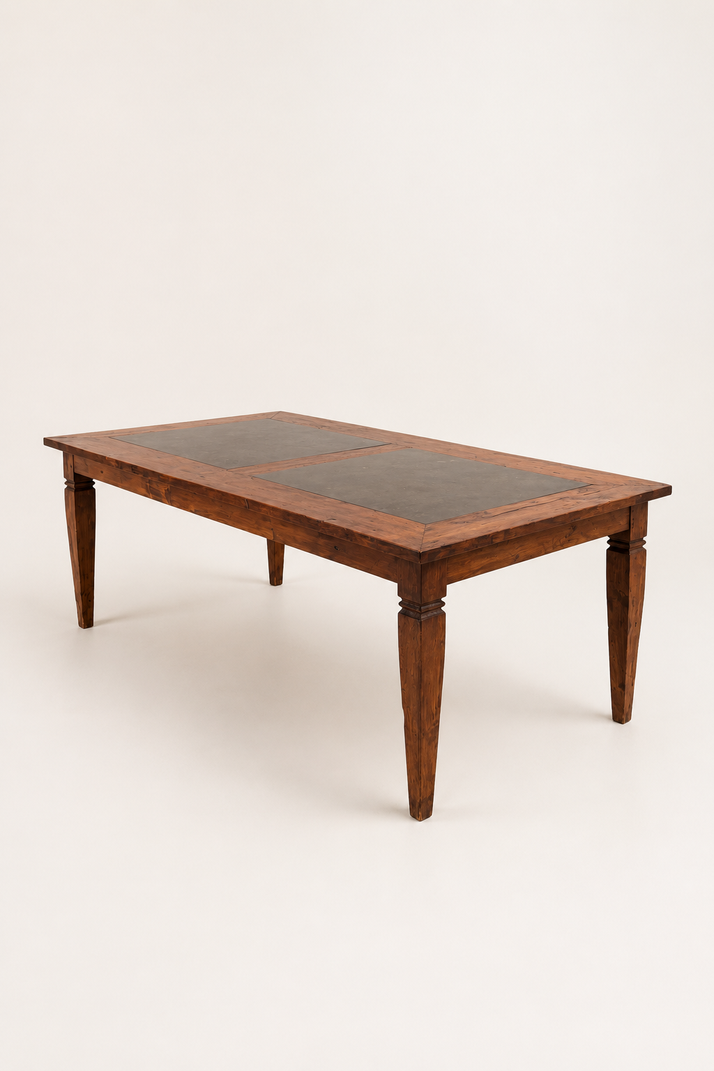 Antique Solid Teak Dining Table with Bluestone Top
