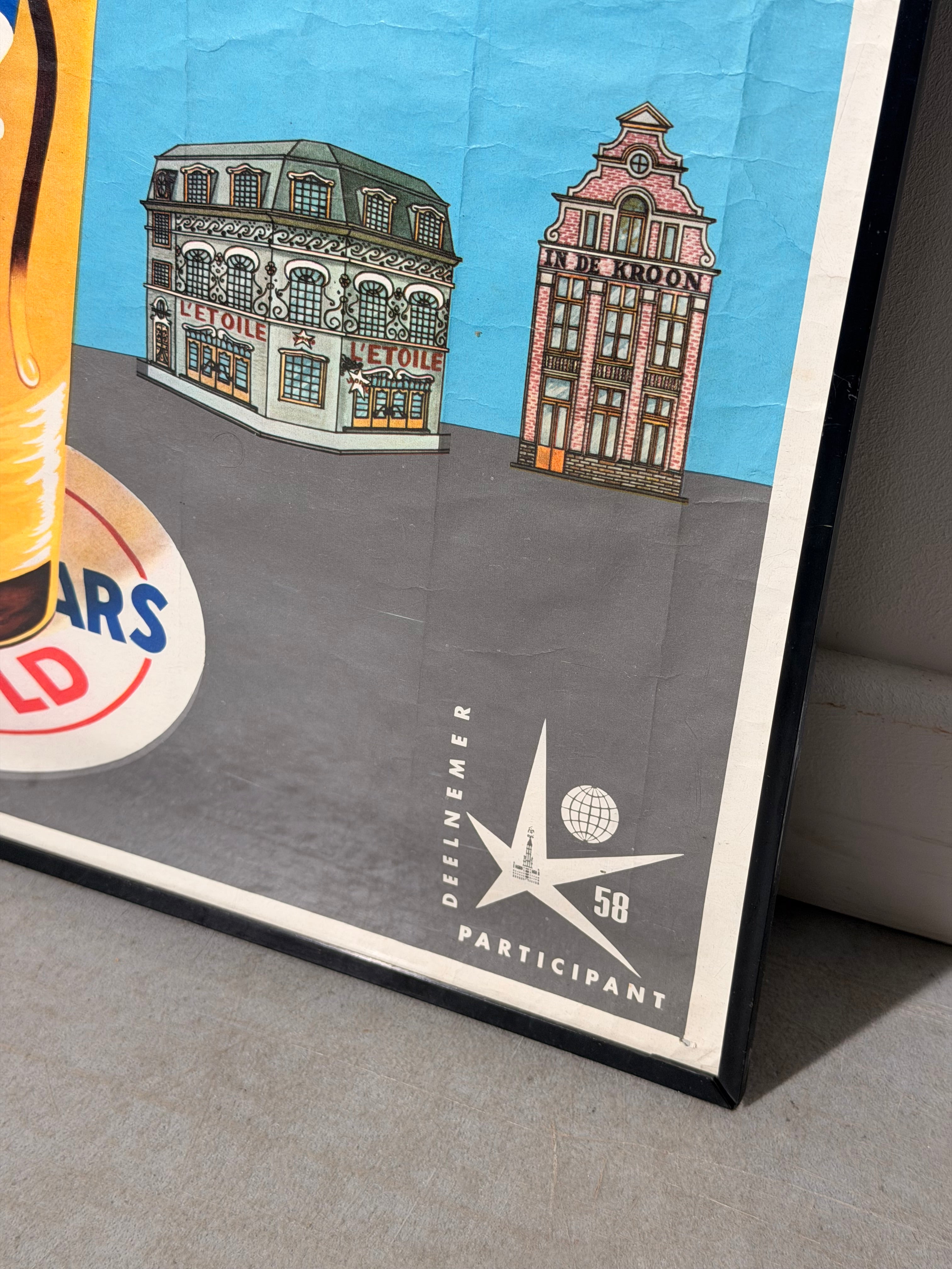 Original 1958 Expo 58 Three Stars Pils Leopold Beer Advertising Poster