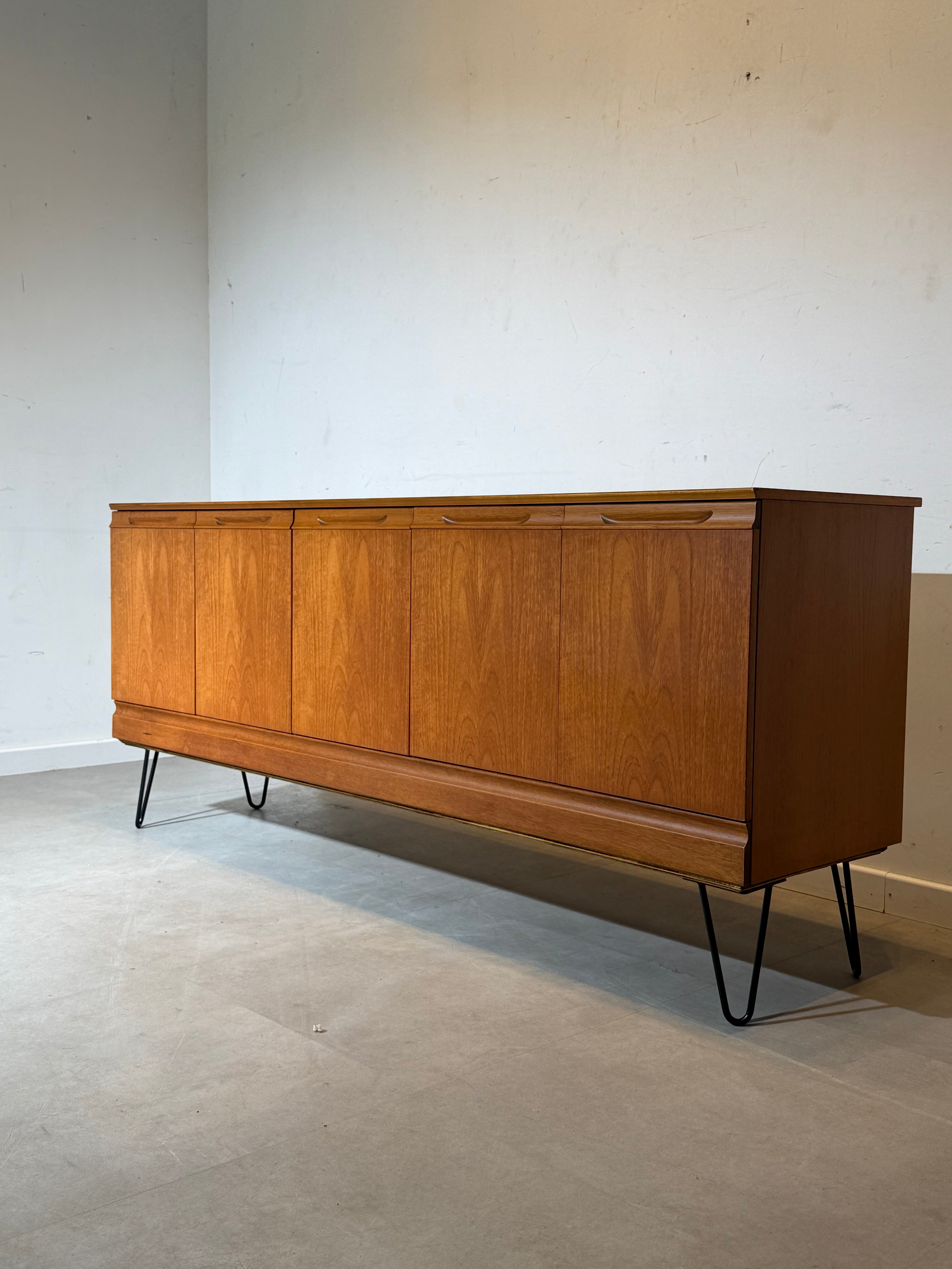 Meredew Teak Sideboard with Hairpin Legs – 5 Doors Mid-Century Modern
