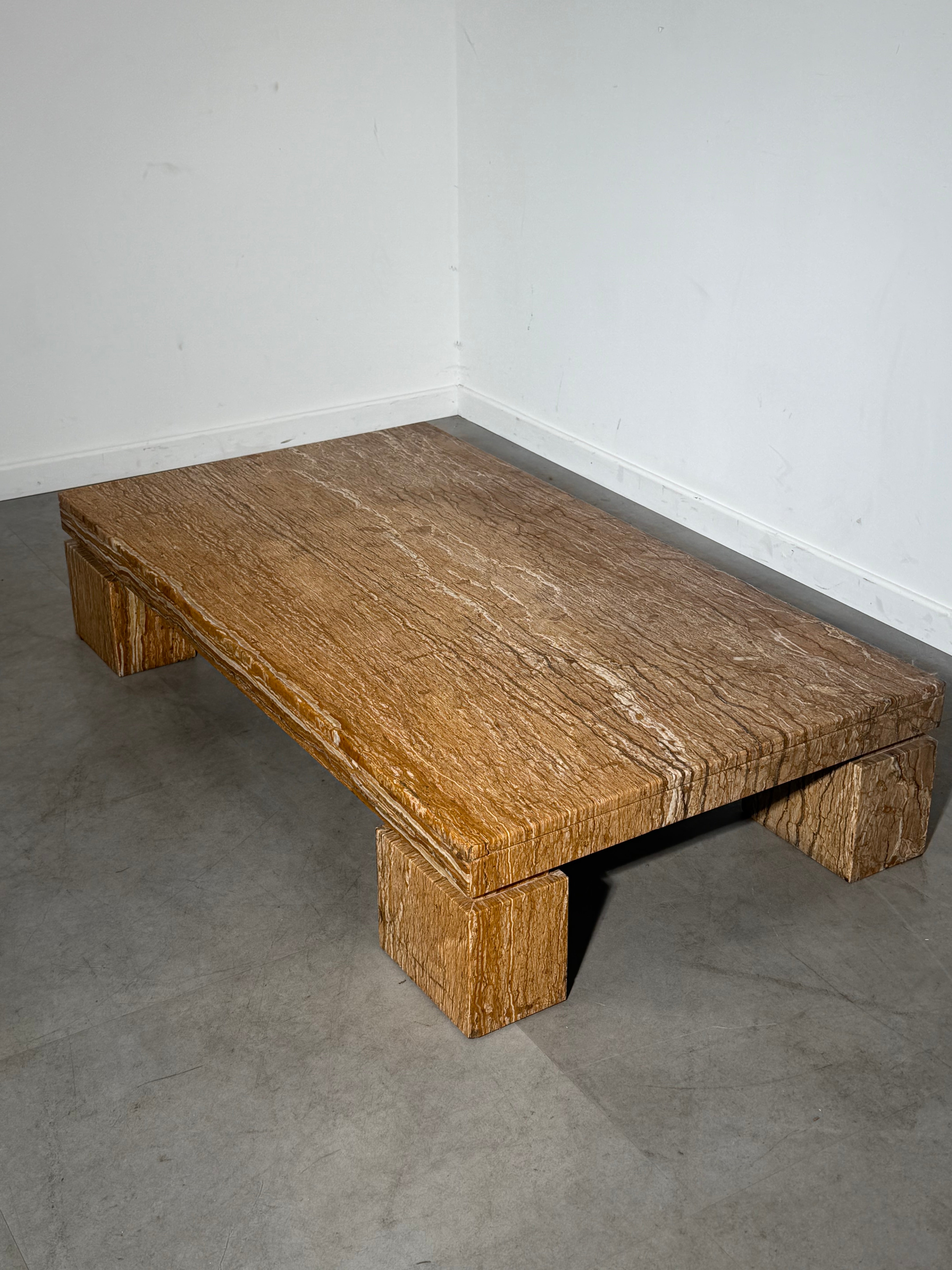 Structural Travertine Rosso Coffee Table – Brutalist Design