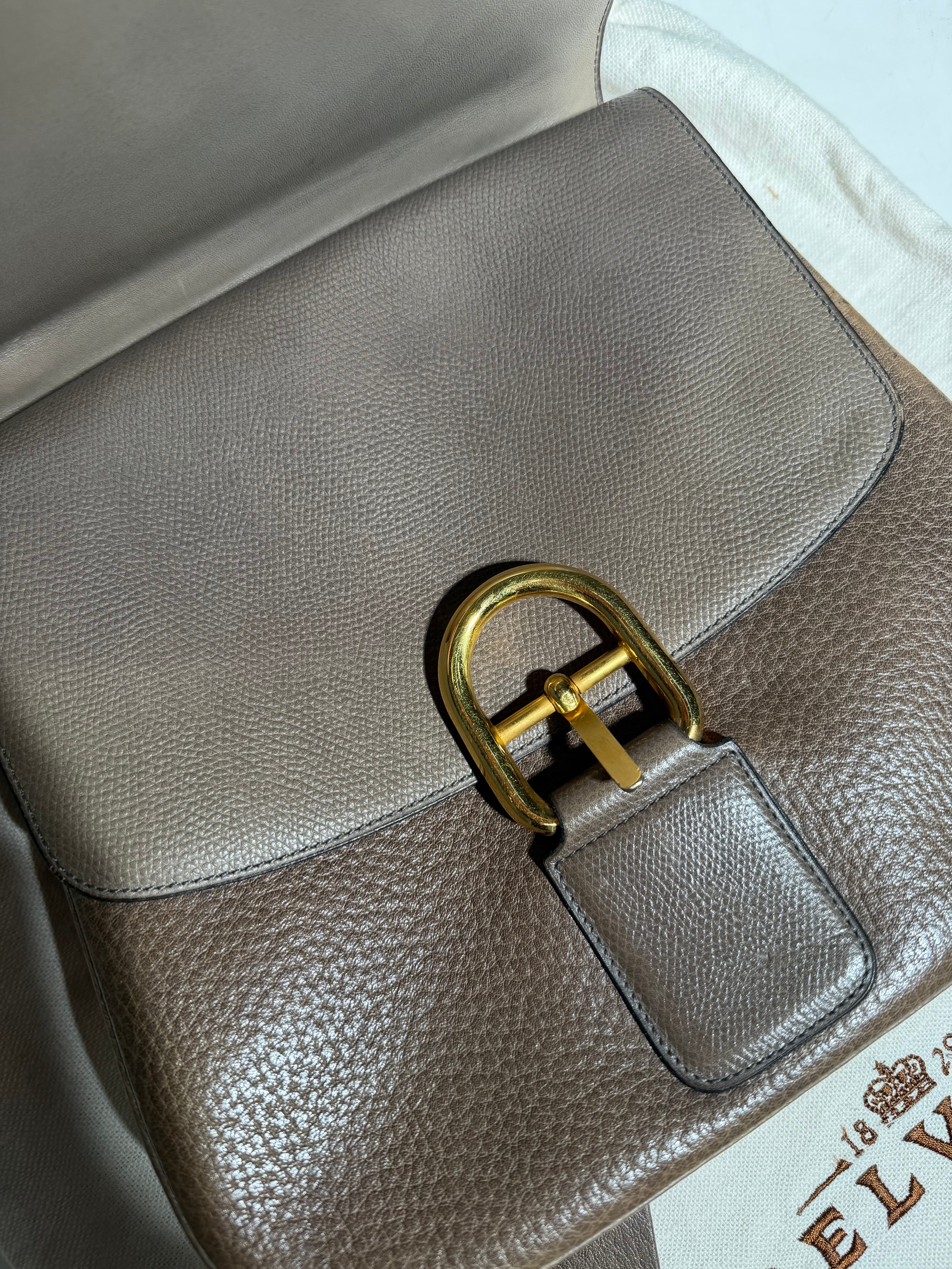 Vintage Delvaux Two-Tone Leather Handbag with Gold Hardware