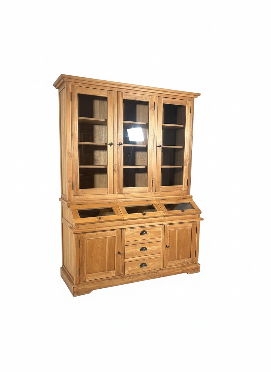 Teak Display Cabinet With Glass Hatch Compartments