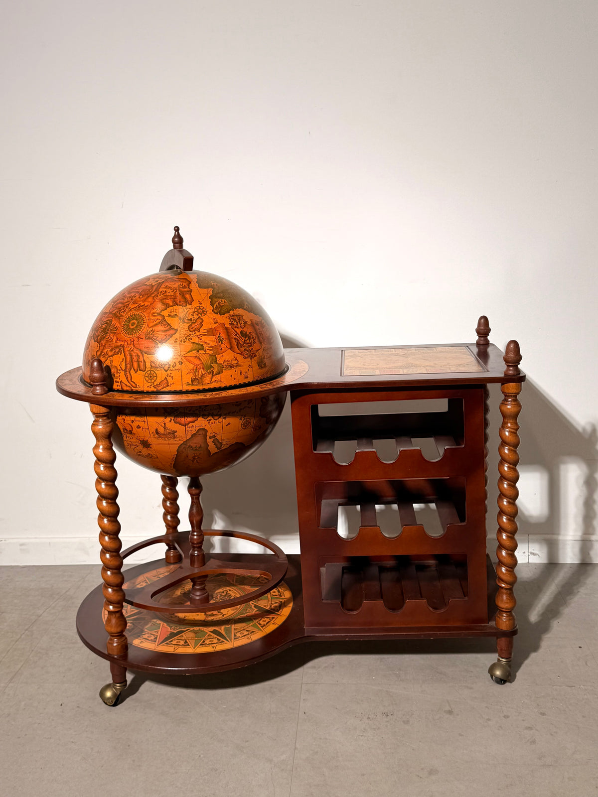 Antique Globe Bar Cart with Wine Rack
