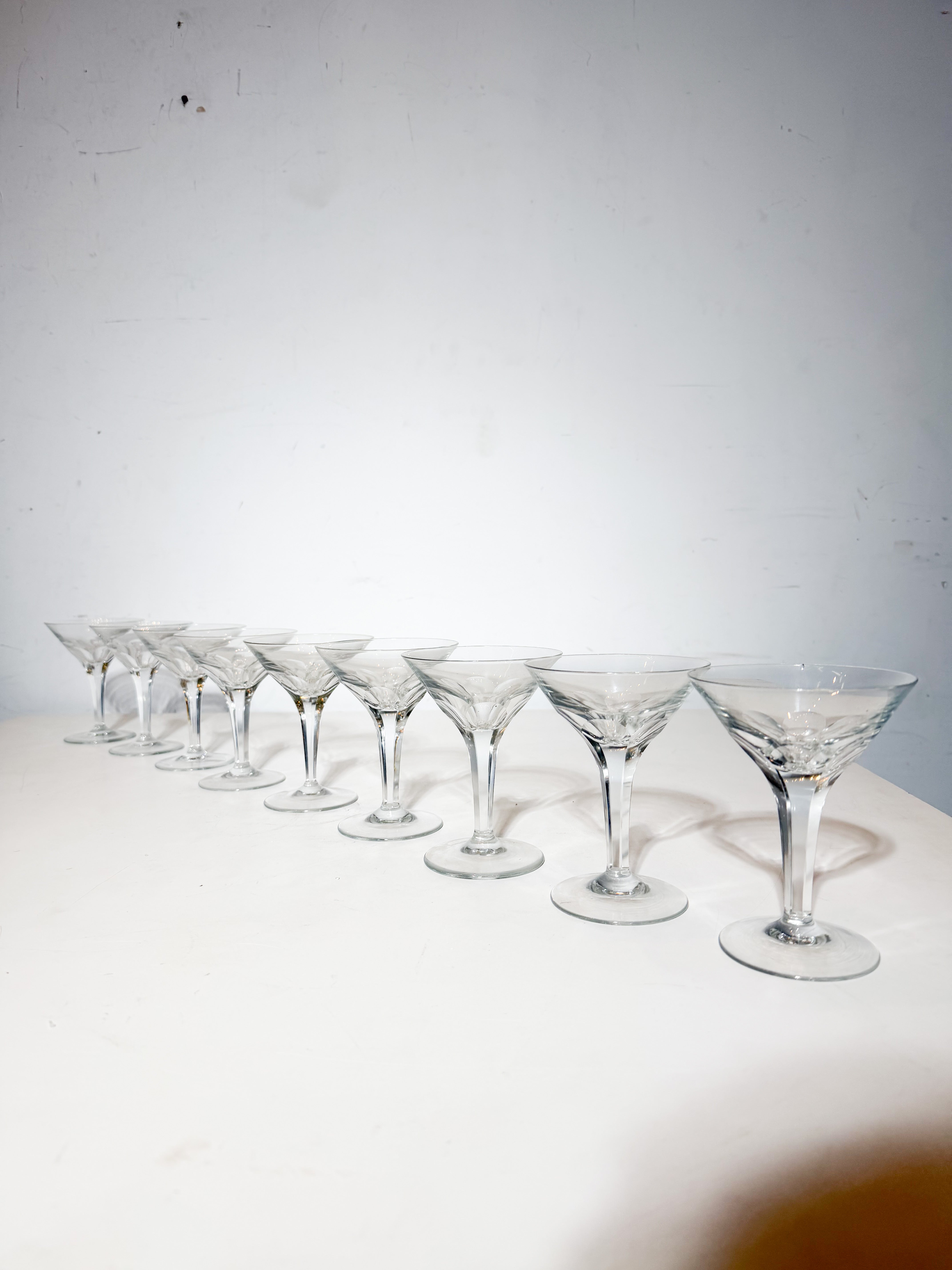 Set of 8 Val Saint Lambert Crystal Champagne Coupes