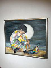 Vintage Oil Painting on Canvas – Figurative Surreal Scene – 105 × 85 cm