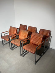 Set of Six Cognac Leather Dining Armchairs