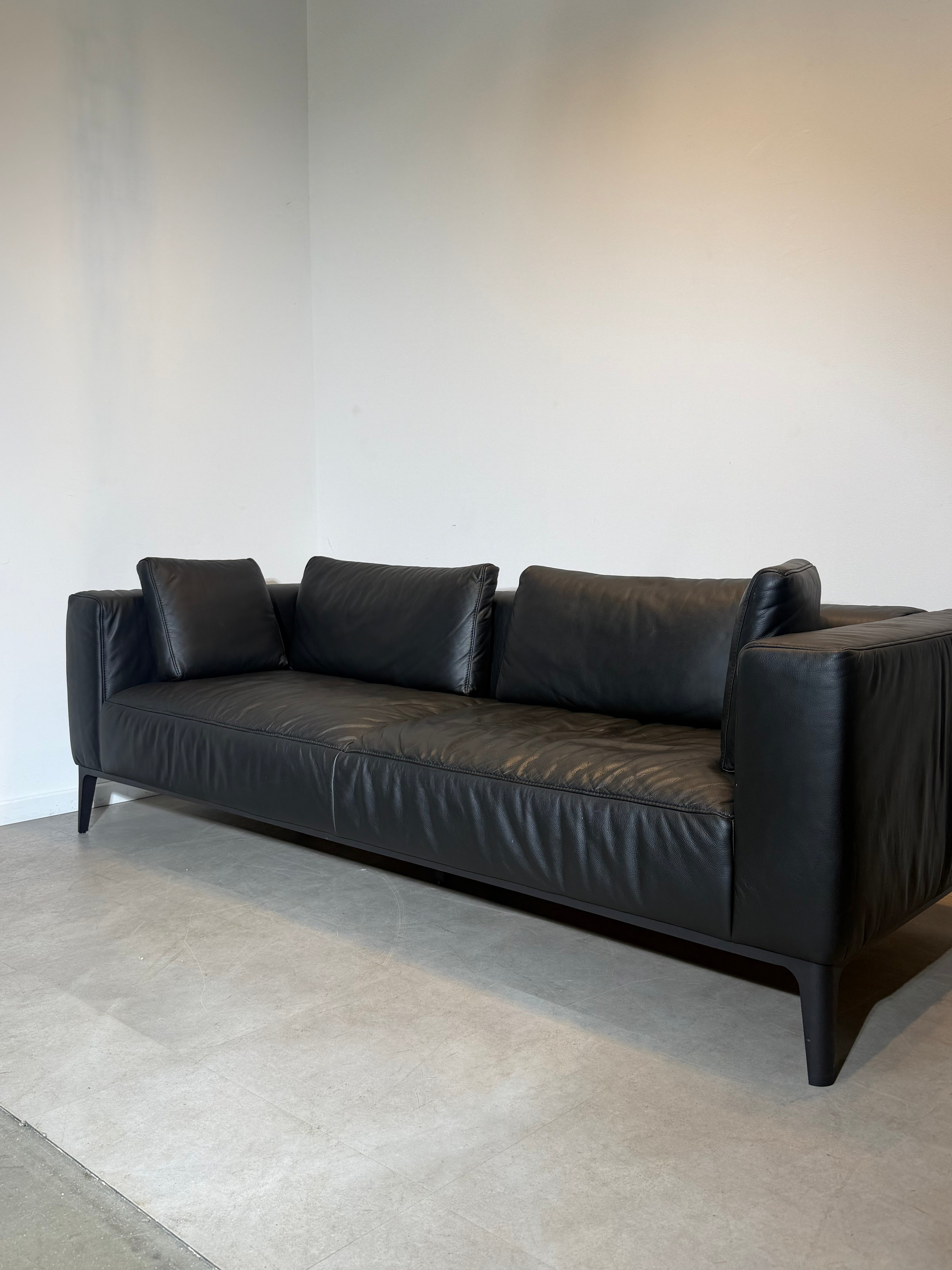 Indera Black Leather 3-Seater Sofa