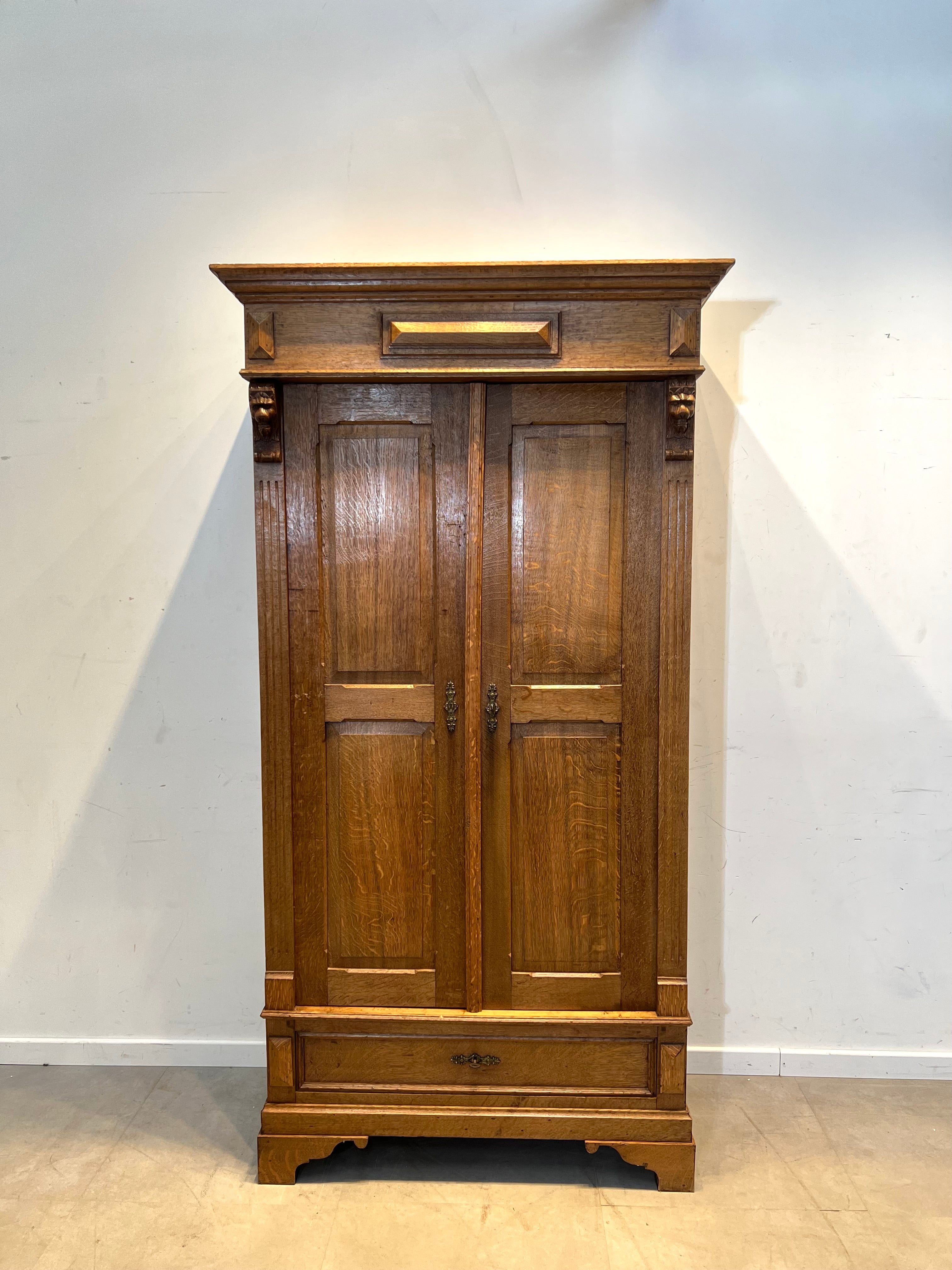 Antique Solid Oak Wardrobe Cabinet