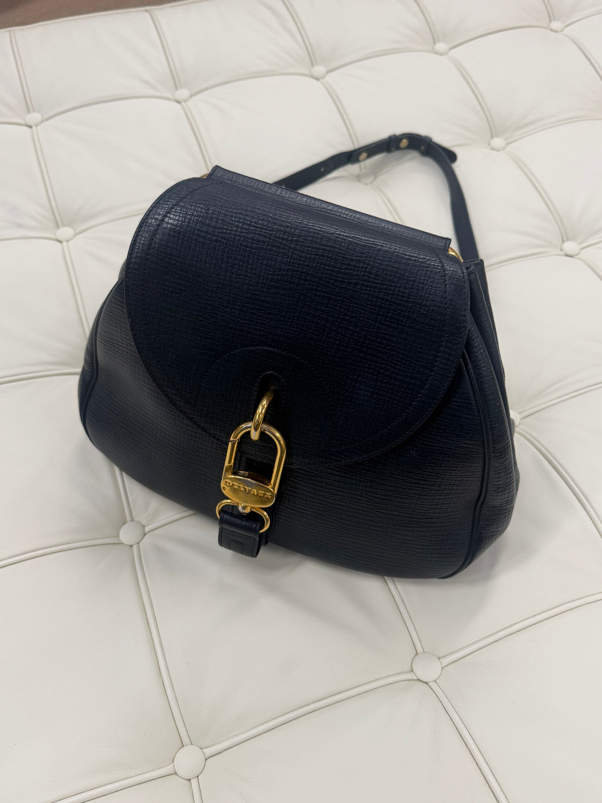 Delvaux Cerceau Navy Blue Leather Crossbody Bag – 31 × 25 cm