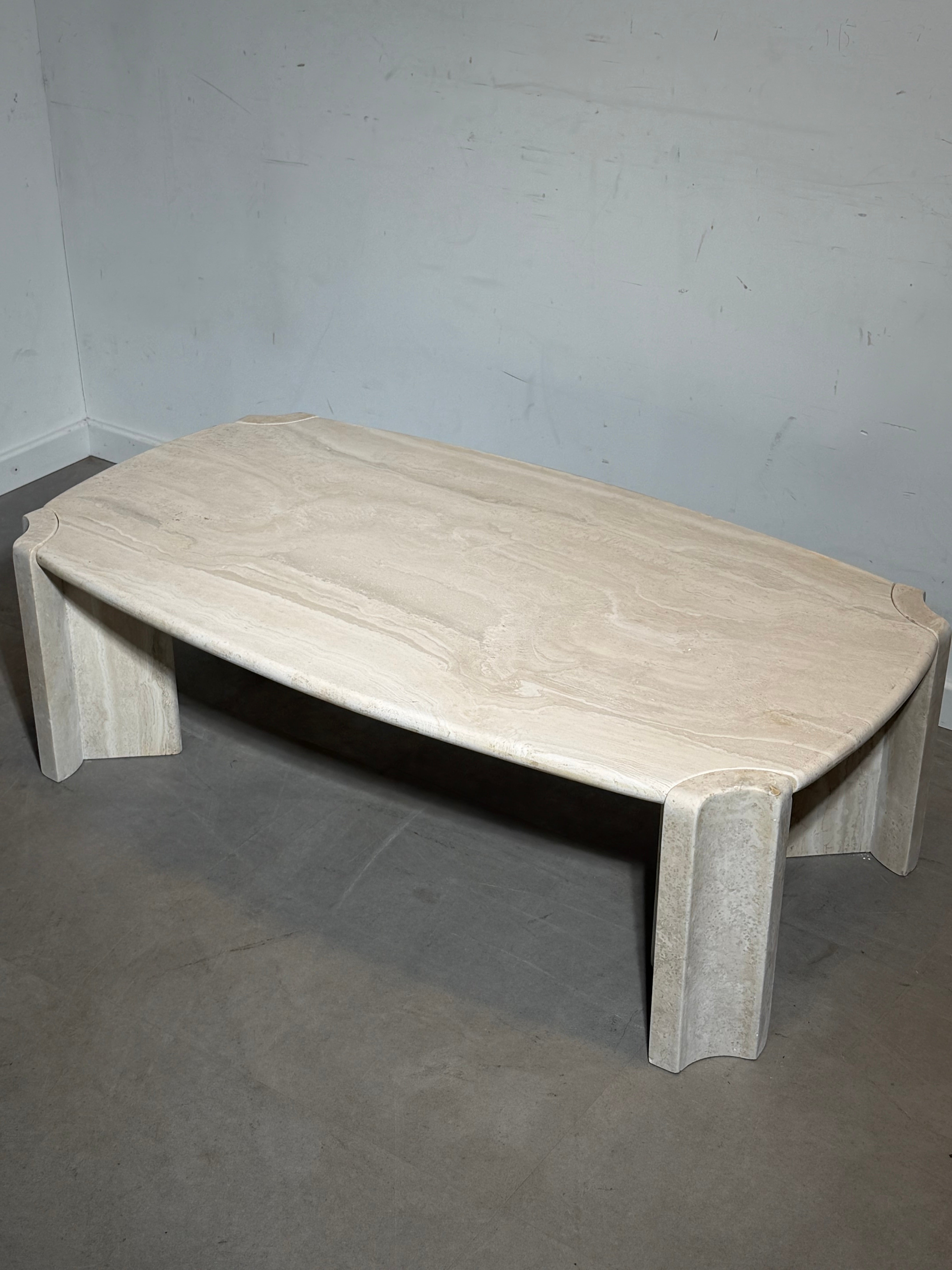 Vintage Travertine Coffee Table – Sculptural Design – 125 cm